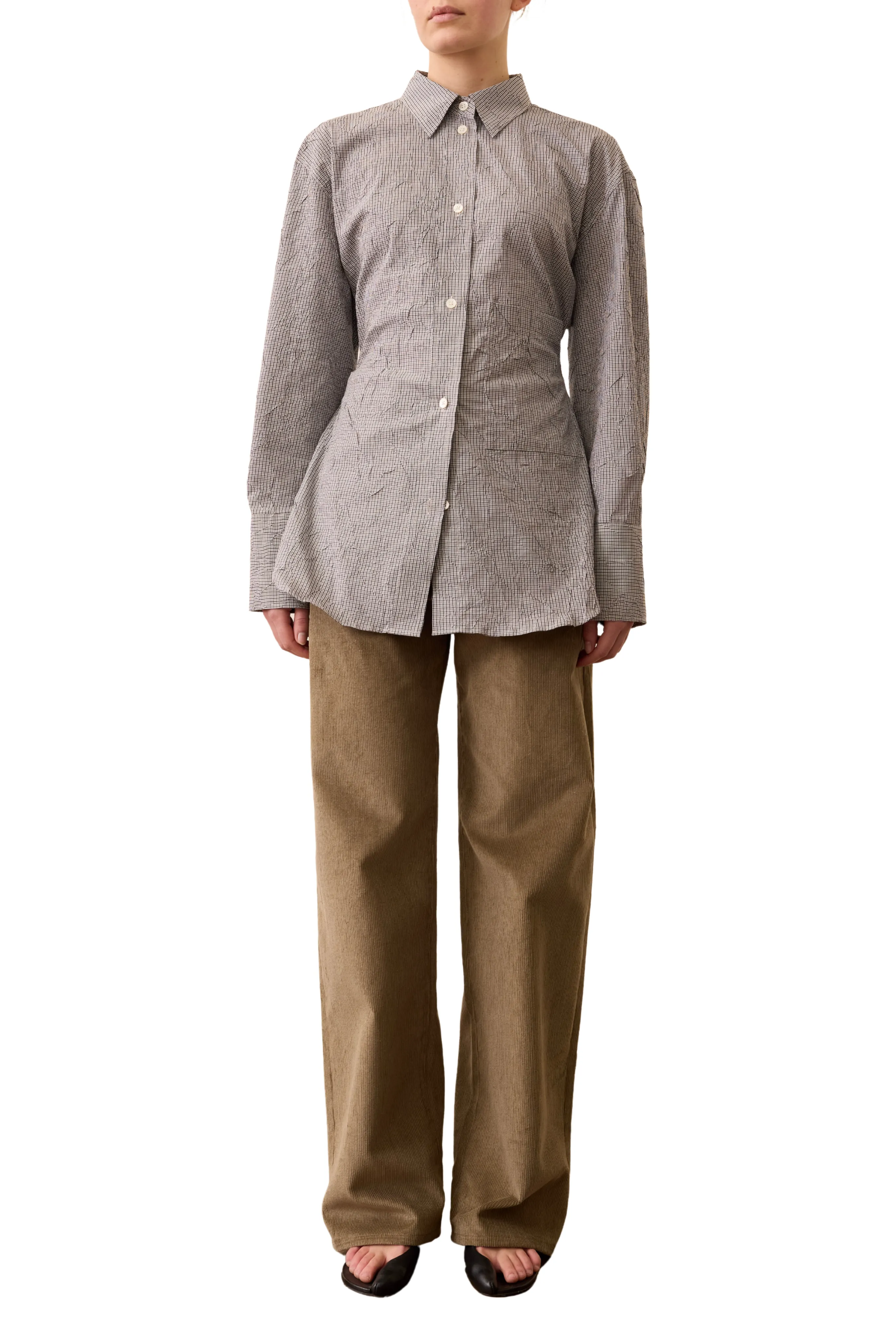 High Stretch Fabric Water Repellent Coating Crushed Checked Shaped Shirt