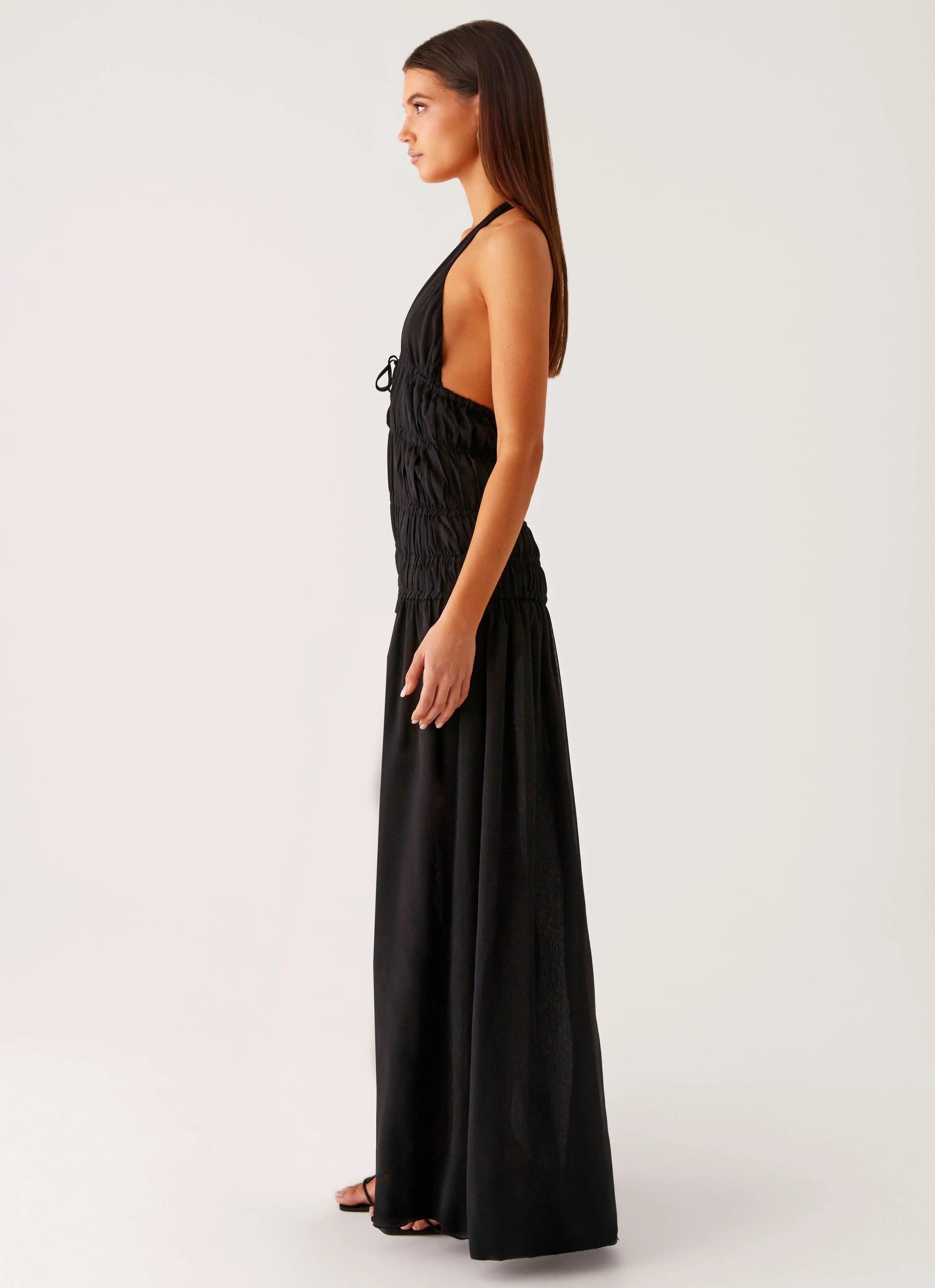 Dione Halter Maxi Dress - Black Fitted Base Statement Look