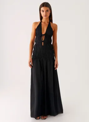 Quilted-Lining Classic Cut Dione Halter Maxi Dress - Black