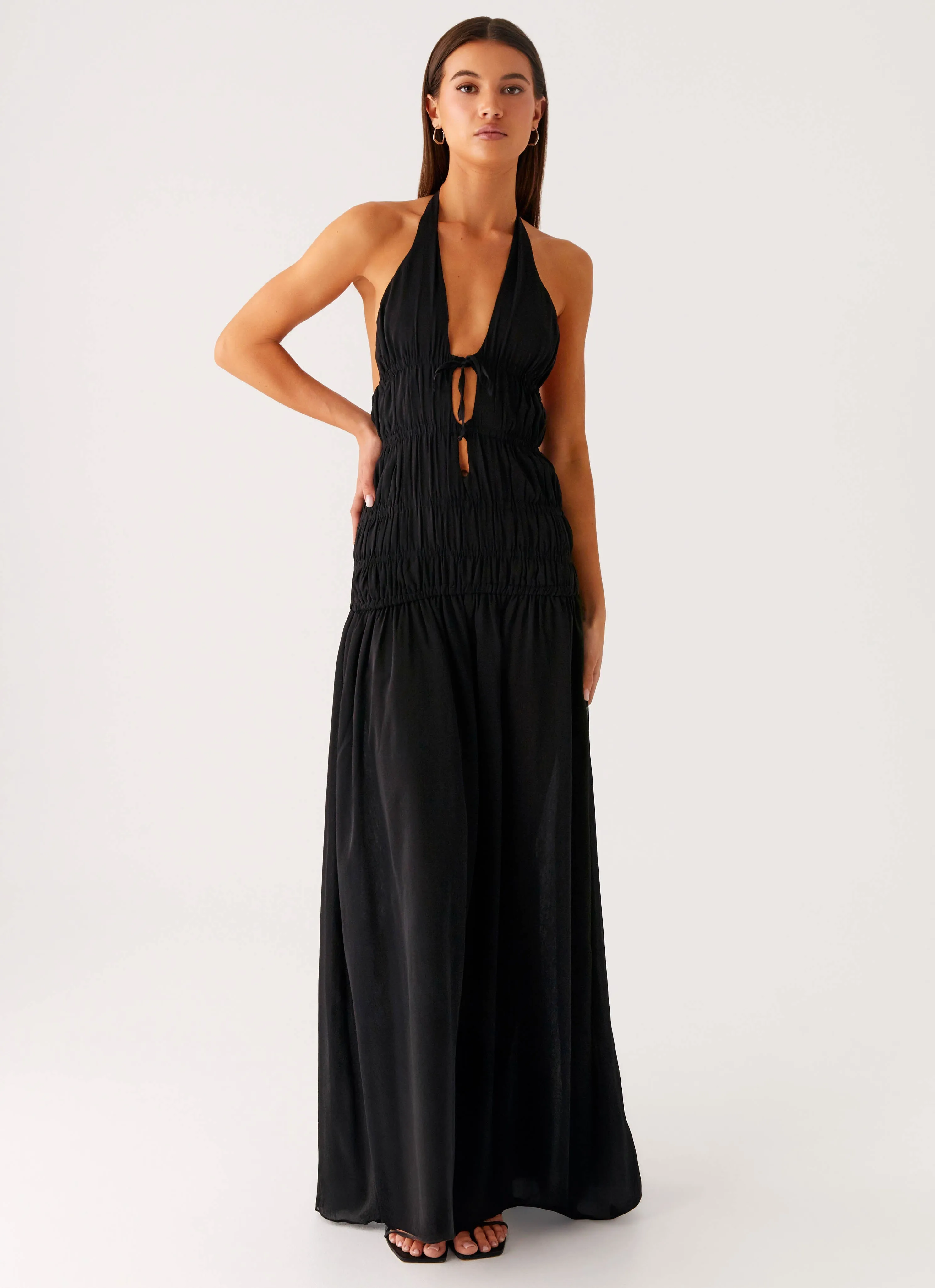 Texture Rich Shore Time Dione Halter Maxi Dress - Black