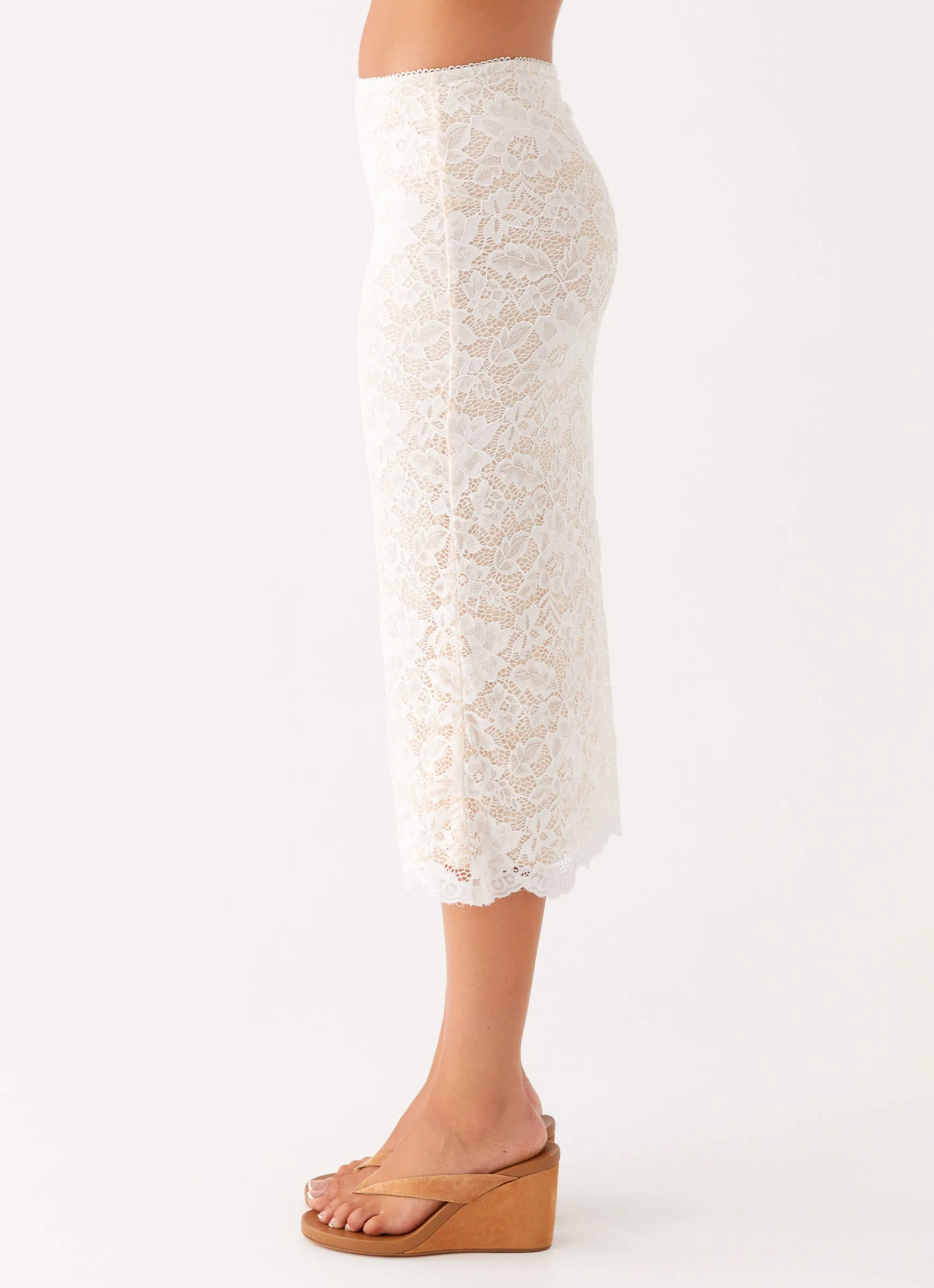 Crystal Clear Lace Midi Skirt - Ivory Outfit Diary Polished Fit