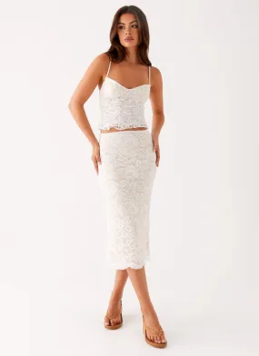 Style Fusion Classic Fit Crystal Clear Lace Midi Skirt - Ivory