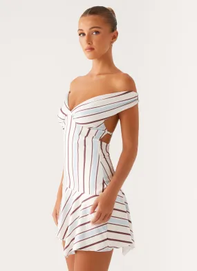 Gathered Skirt Kirby Mini Dress - Blue Stripe