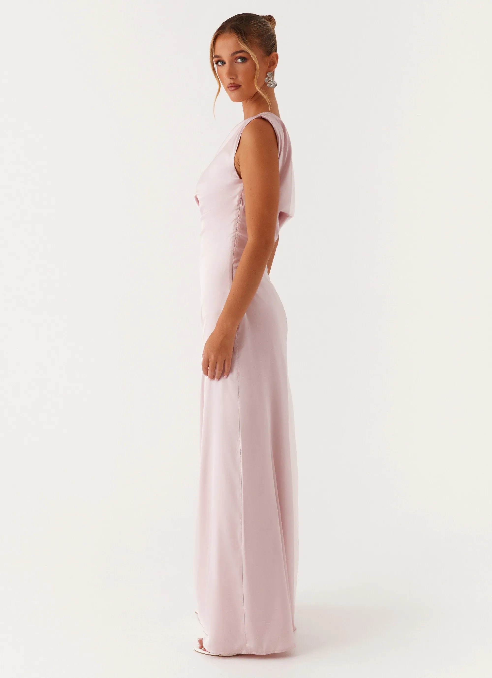 Summer Fashion Cool Draping Heart Of Glass Satin Maxi Dress - Pink