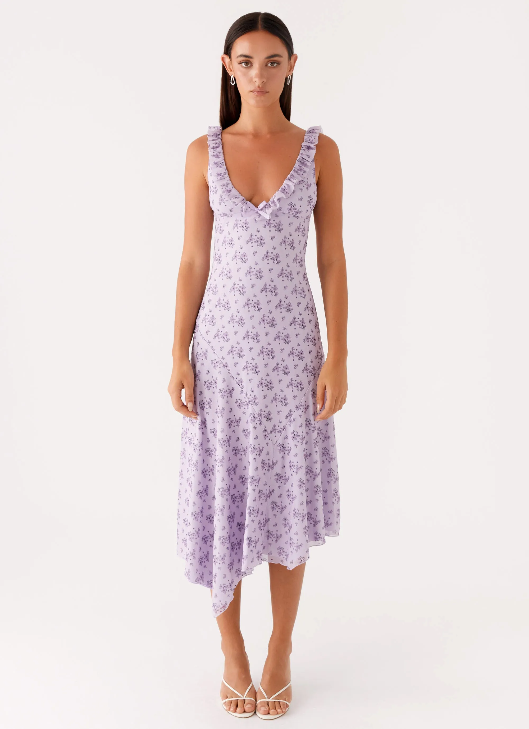 Peplum-Style Decorative-Design Asteri Midi Dress - Lavender Meadow