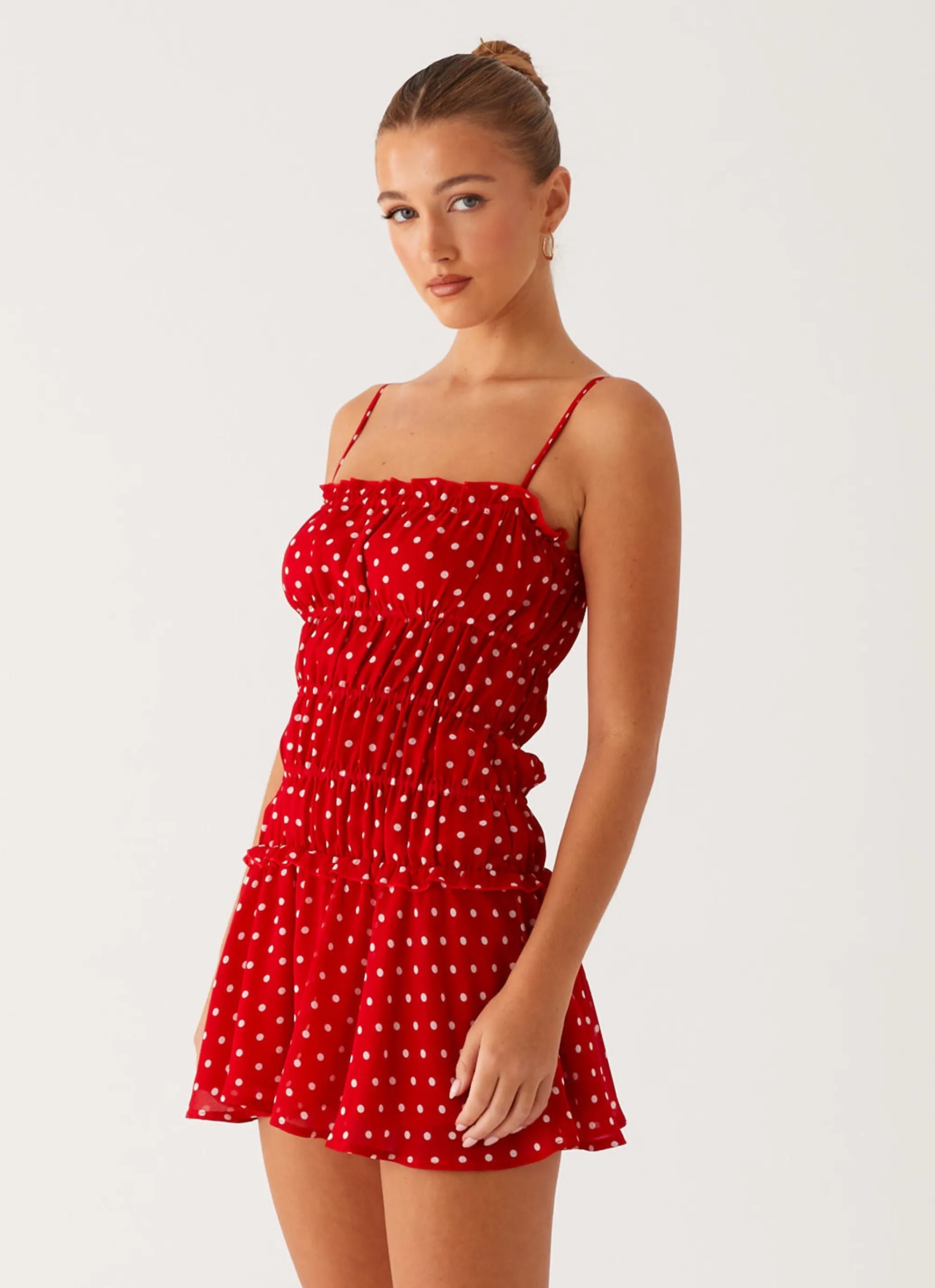Cynlee Mini Dress - Red Polka Dot High Density Weave