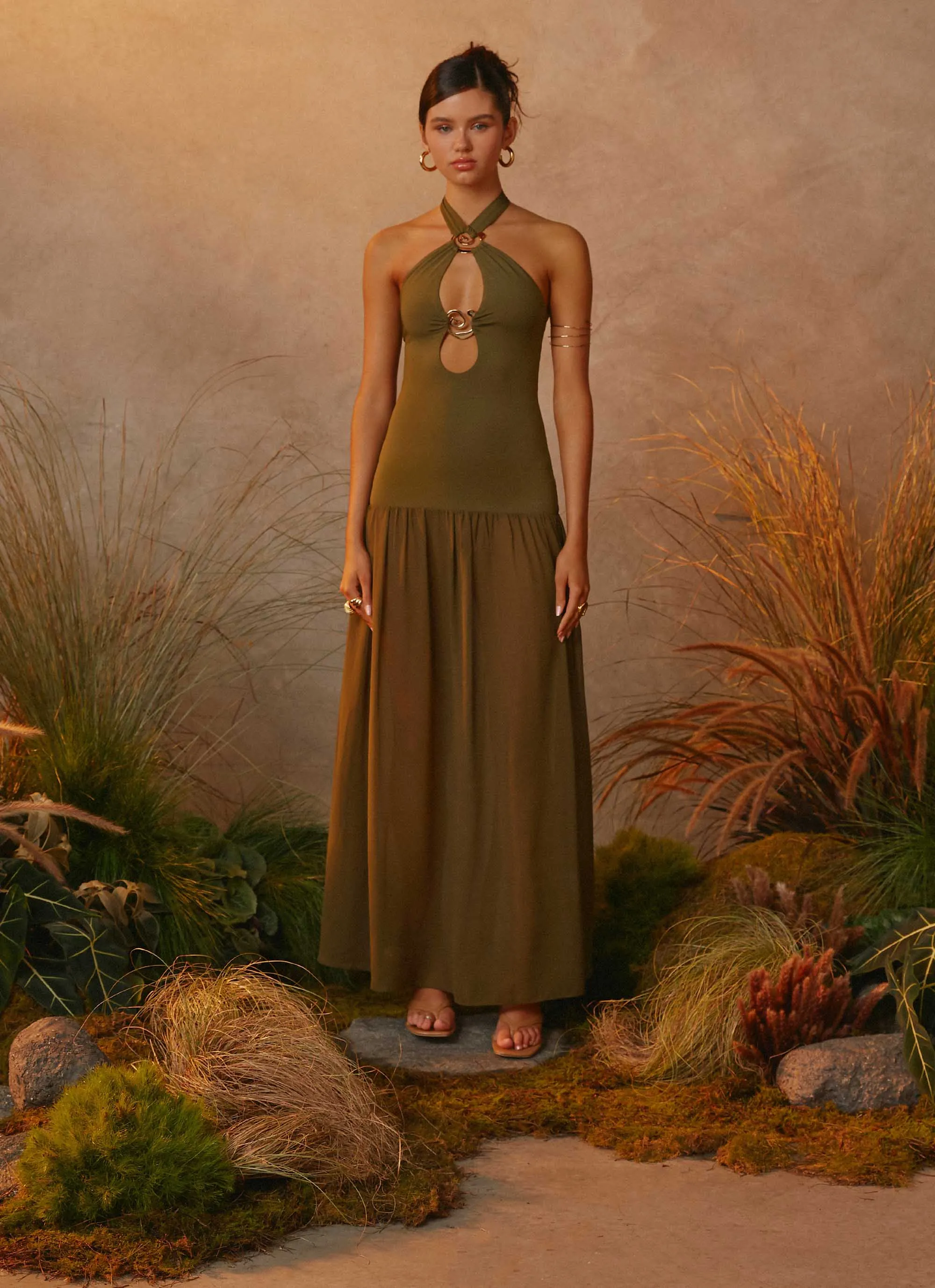 Cypress Kiss Maxi Dress - Khaki Fashion Mix