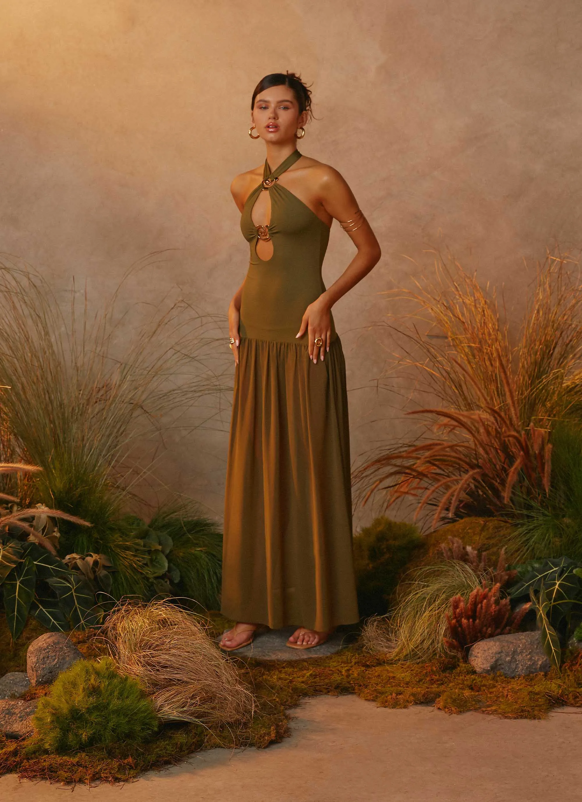 Calm Grace Polished Wear Cypress Kiss Maxi Dress - Khaki