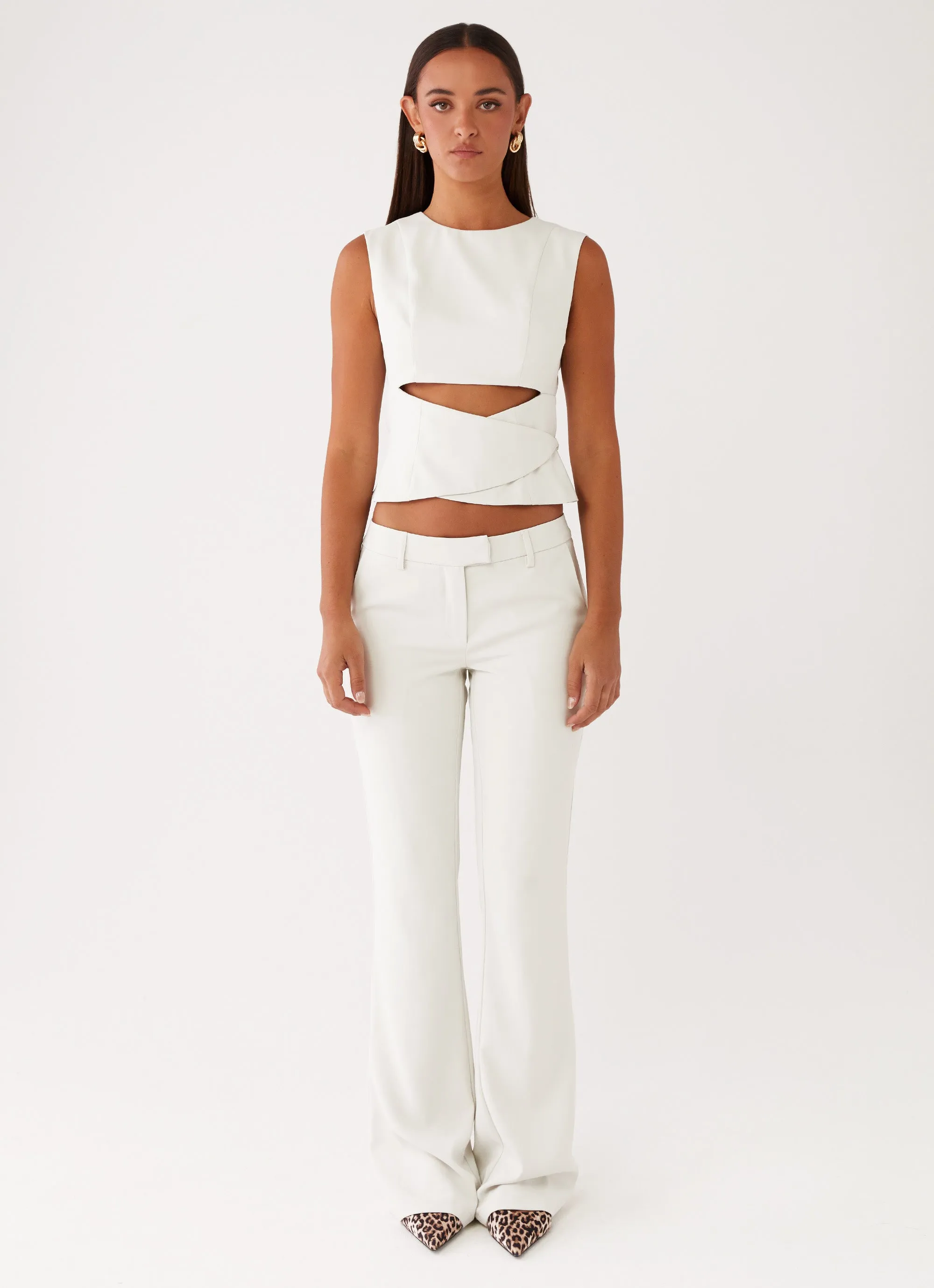 LowProfileStitching Cyra Low Rise Slim Fit Pants - Ivory