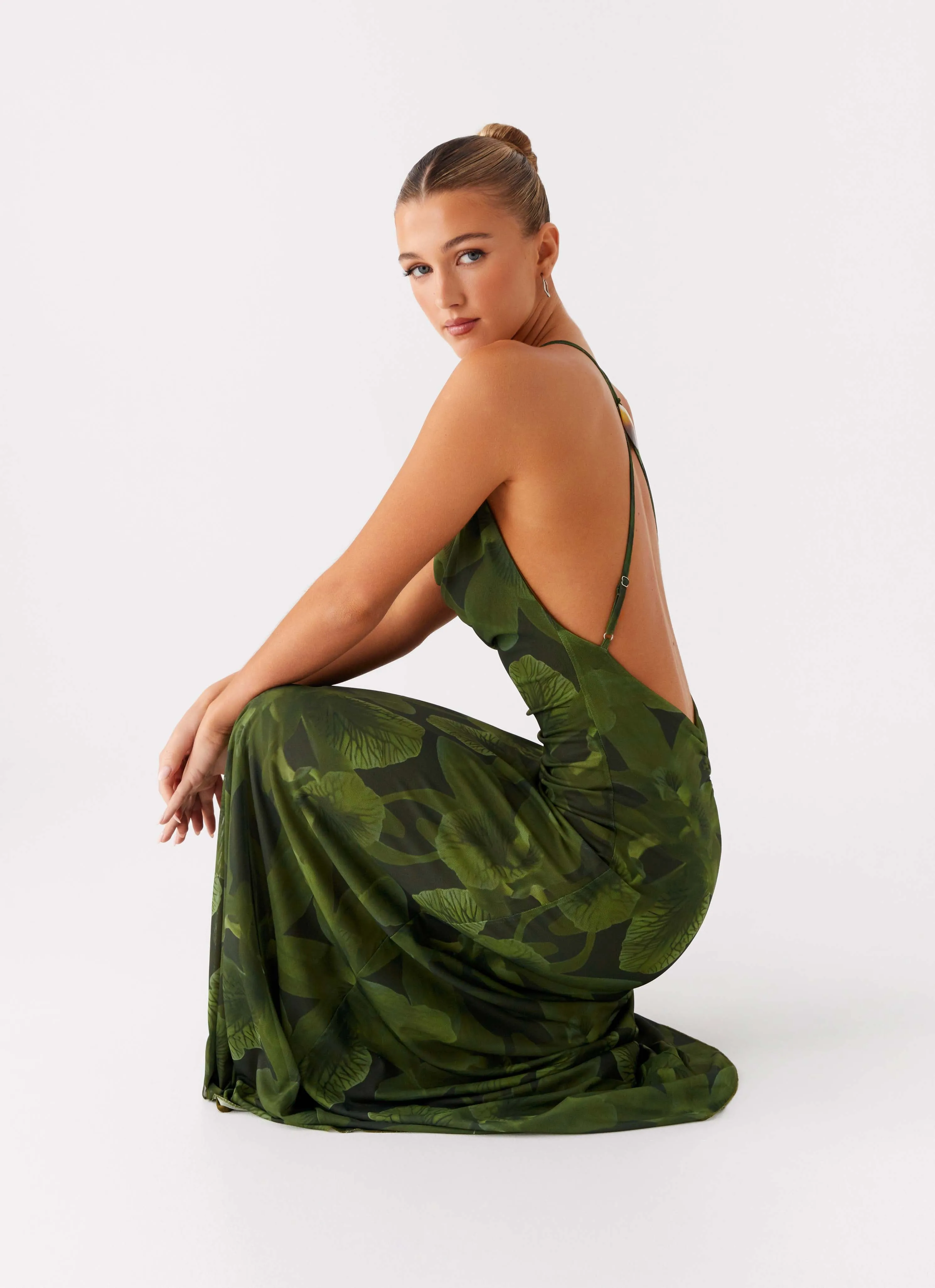 Dahliana Maxi Dress - Tropic Floral One-Shoulder Zip Closure