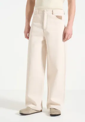 Lazare - Wide Leg Twill Jeans - Cream Winter Warmth Student Outfit Textured