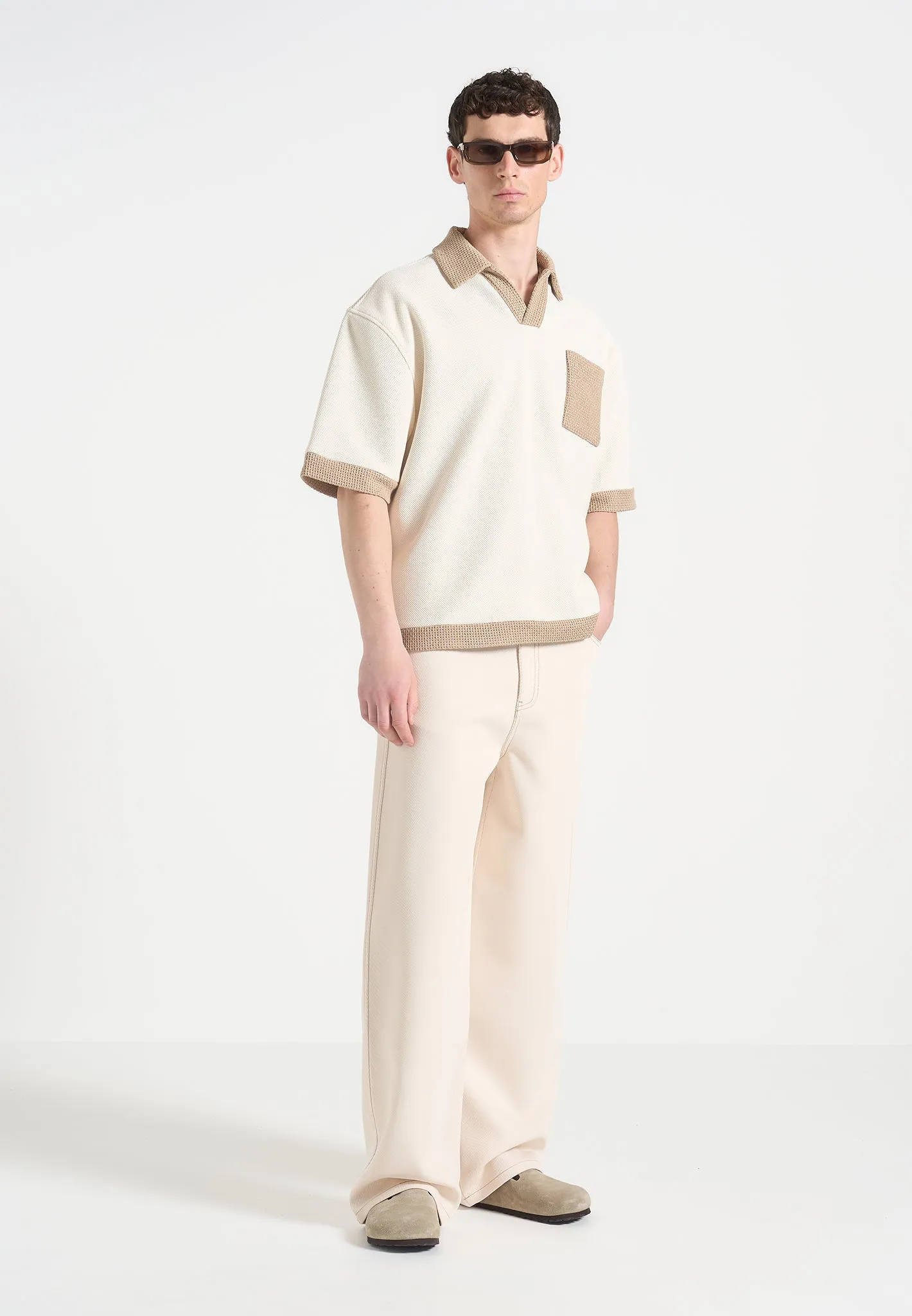 Youth Style Stylish Road Trip Lazare - Wide Leg Twill Jeans - Cream