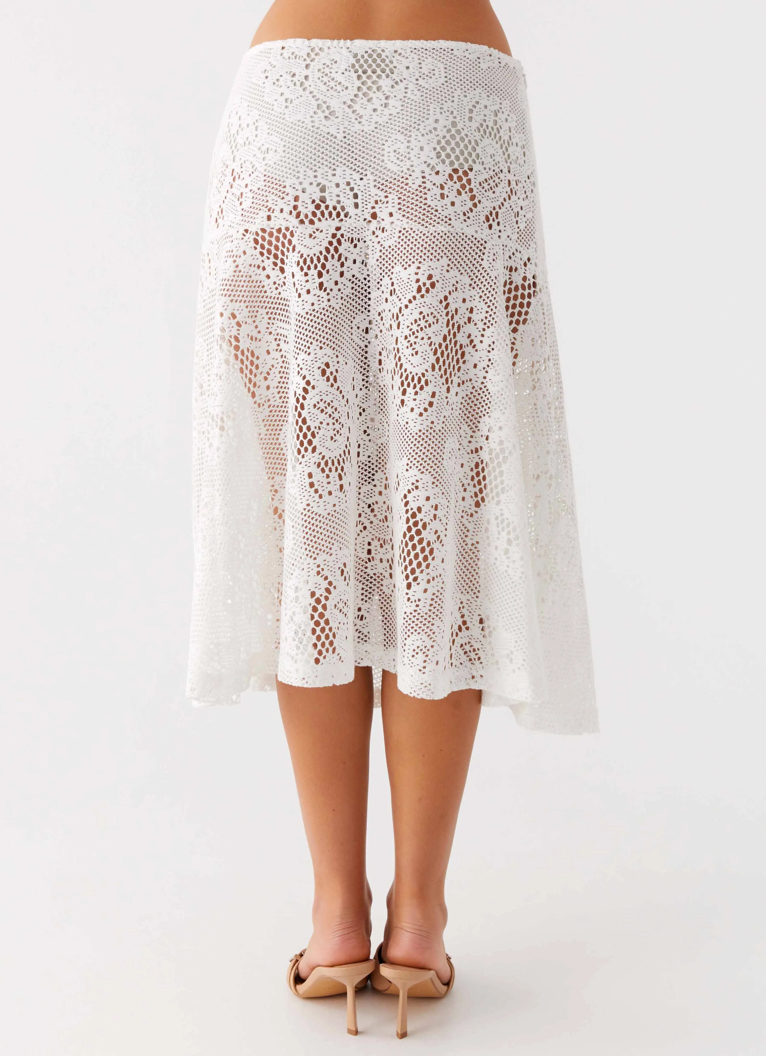 Matte Texture Virelle Lace Midi Skirt - Ivory