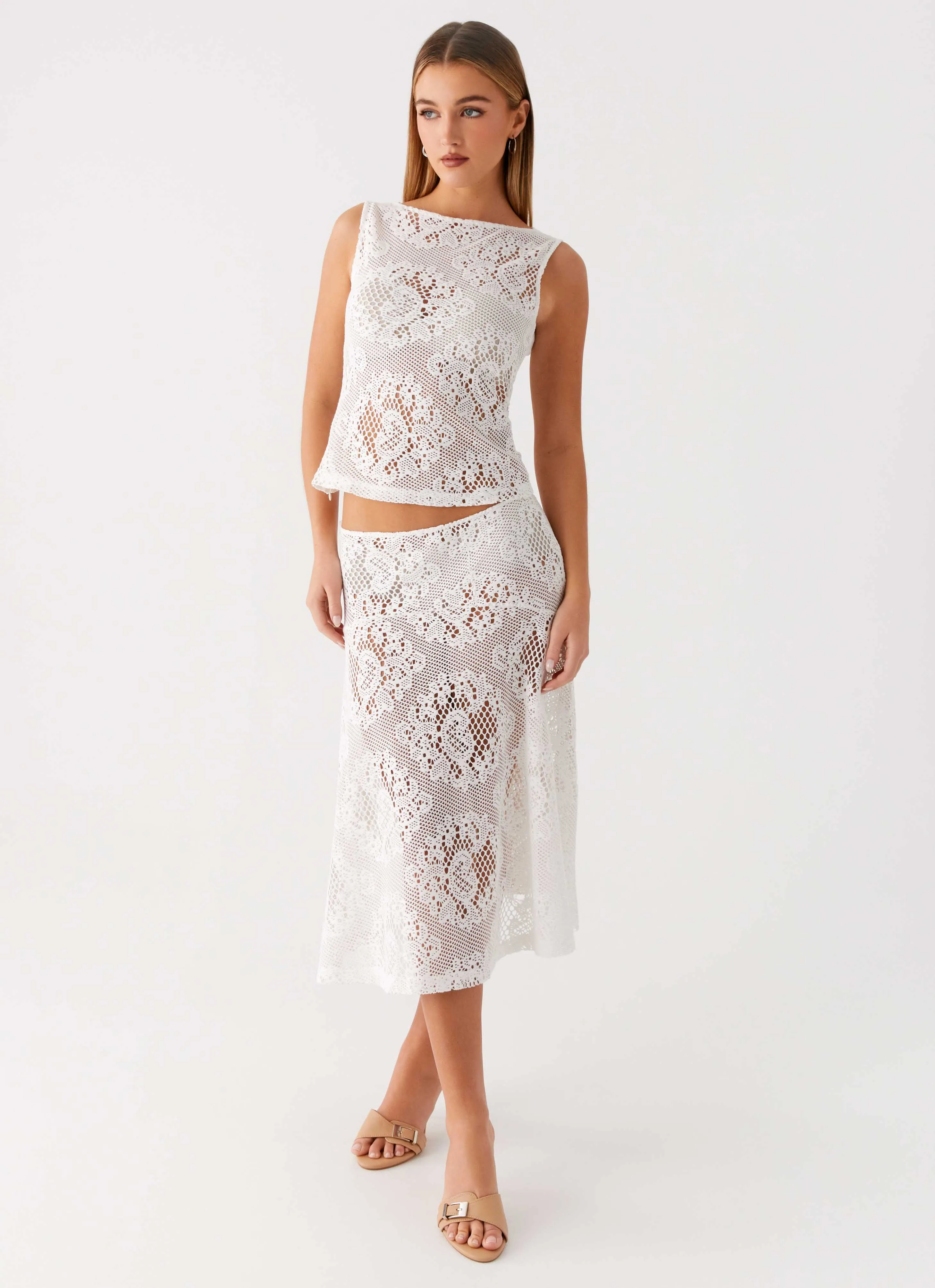 Contemporary Design Simple Motion Virelle Lace Midi Skirt - Ivory