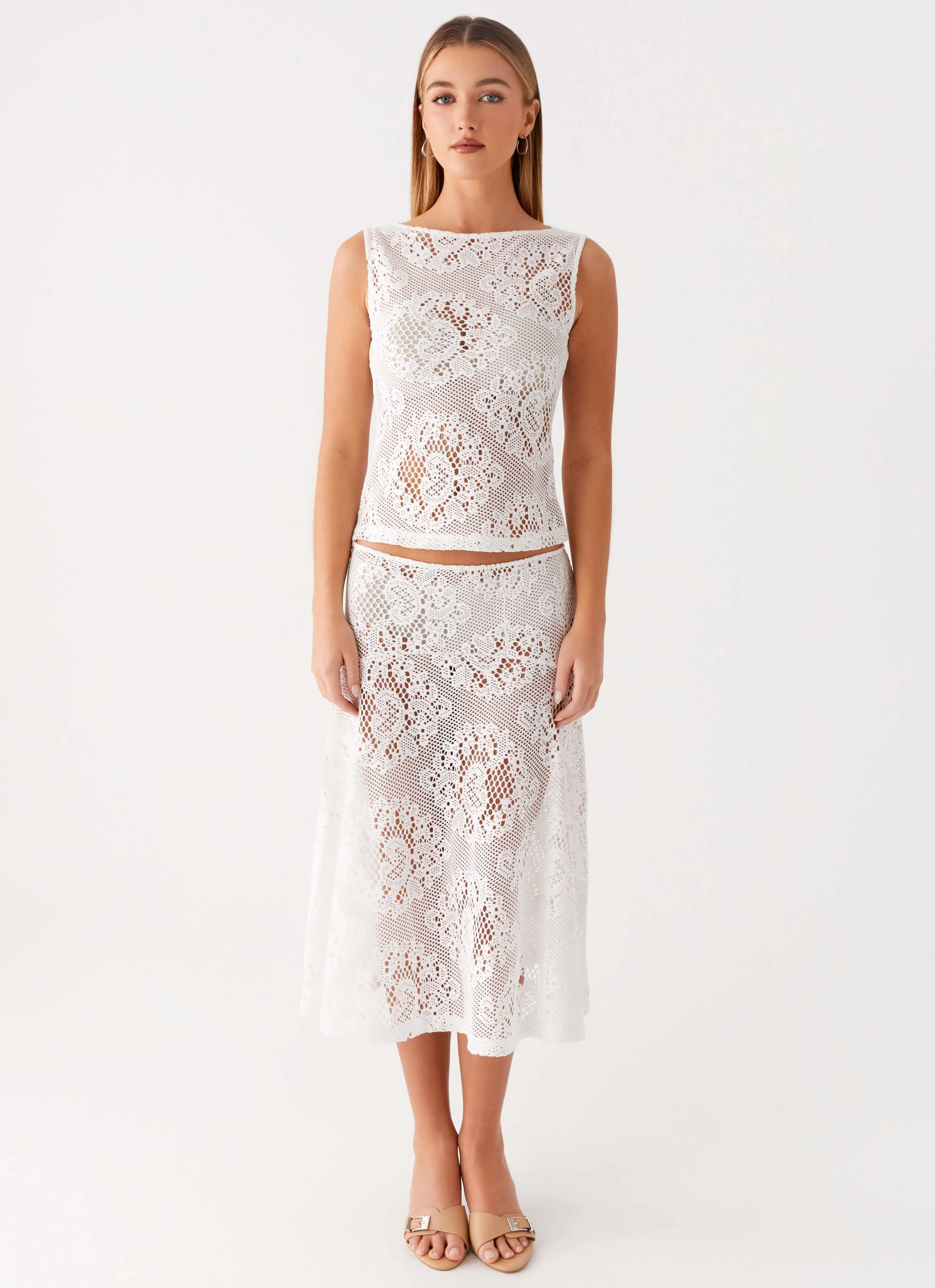 Casual Wear Virelle Lace Midi Skirt - Ivory
