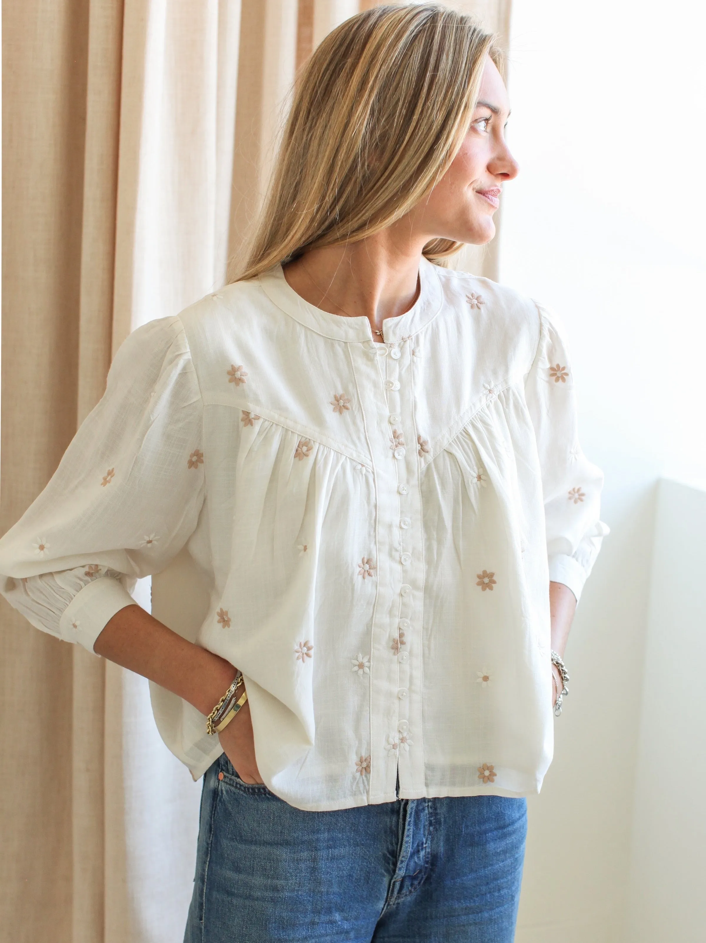 Daisy Button-up Blouse Odor Resistant Fabric