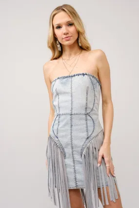 Dakota Fringe Buckle Dress- Denim Smart Lines
