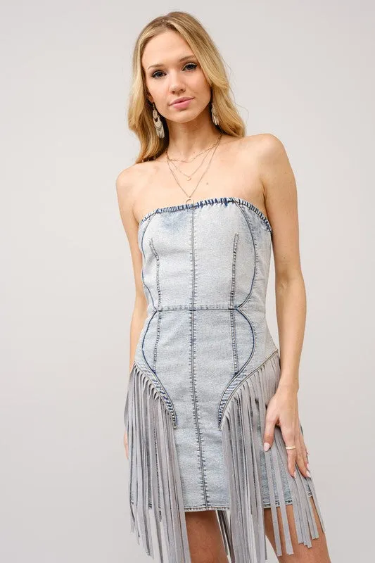 Dakota Fringe Buckle Dress- Denim Smart Lines
