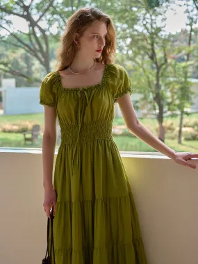 Dakota Round Neck Pleated Puff Sleeves Lyocell Dress Statement Look Casual Style