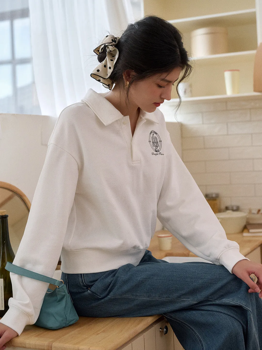 Adjustable Cuff System Ventilated Back Panel Daleyza Polo Collar 100% Cotton Sweatshirt