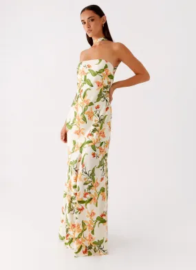 Damali Satin Maxi Dress - Floral Print Sophisticated Appeal Minimal Core