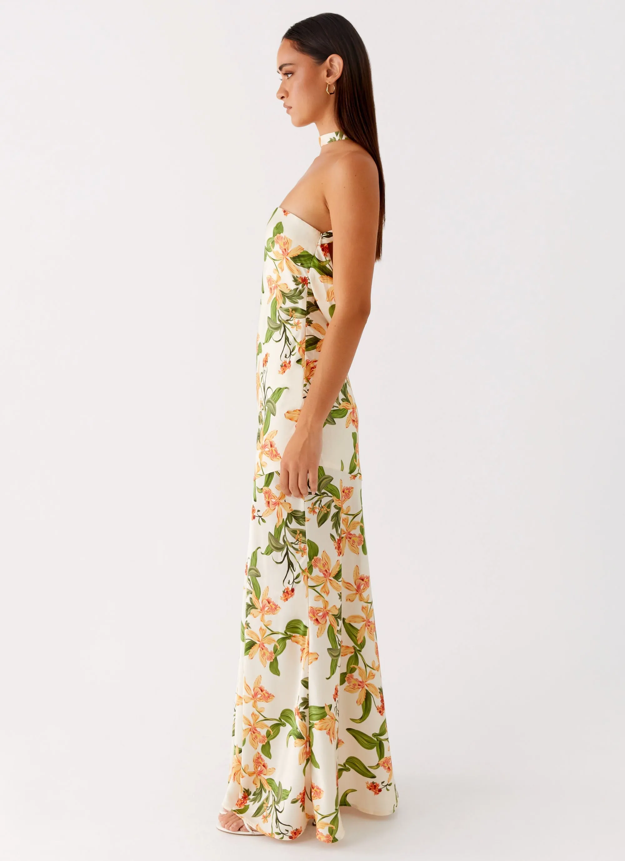 Damali Satin Maxi Dress - Floral Print Travel Edge
