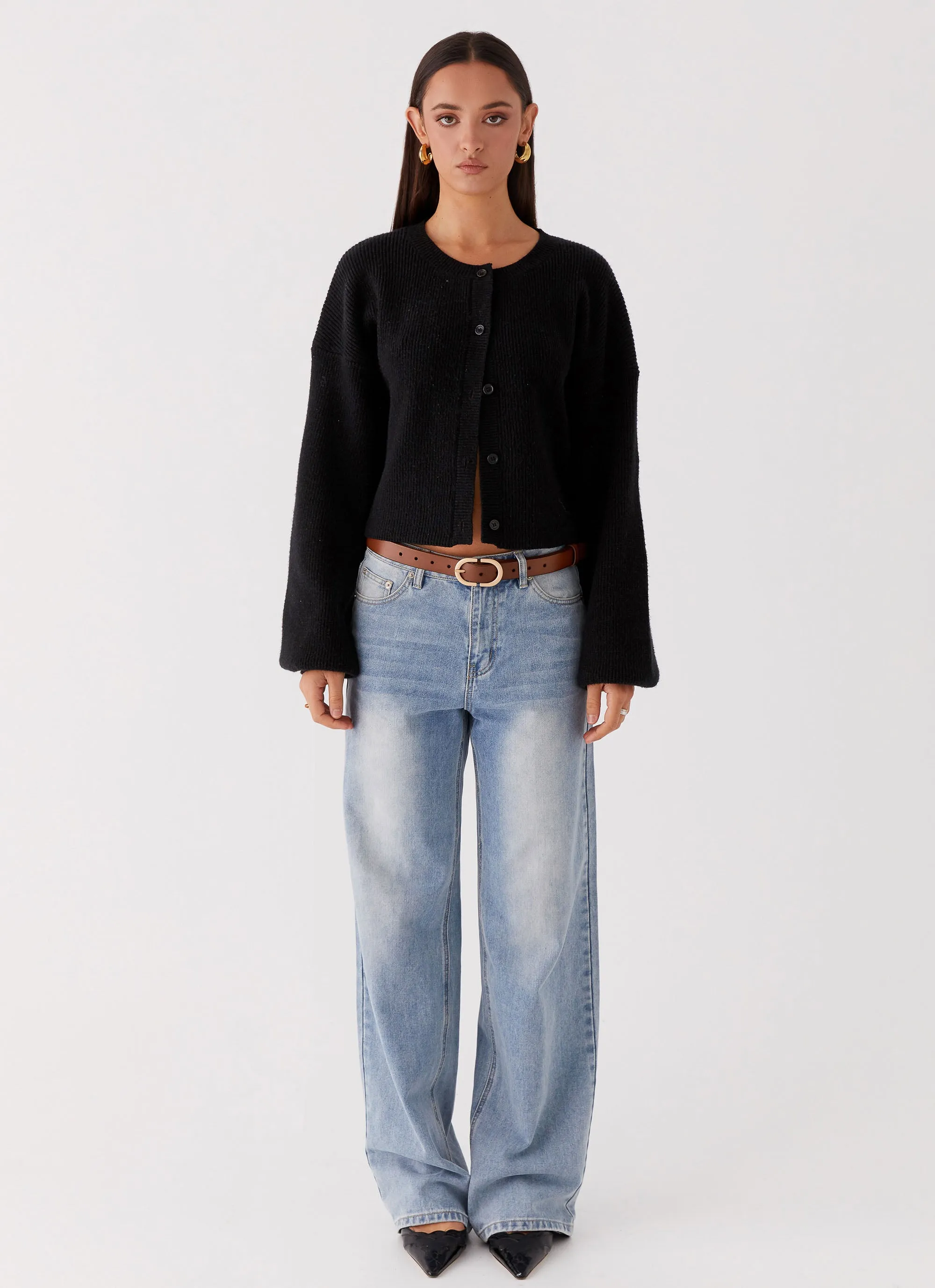 Daphne Knit Cardigan - Black Plaid Design