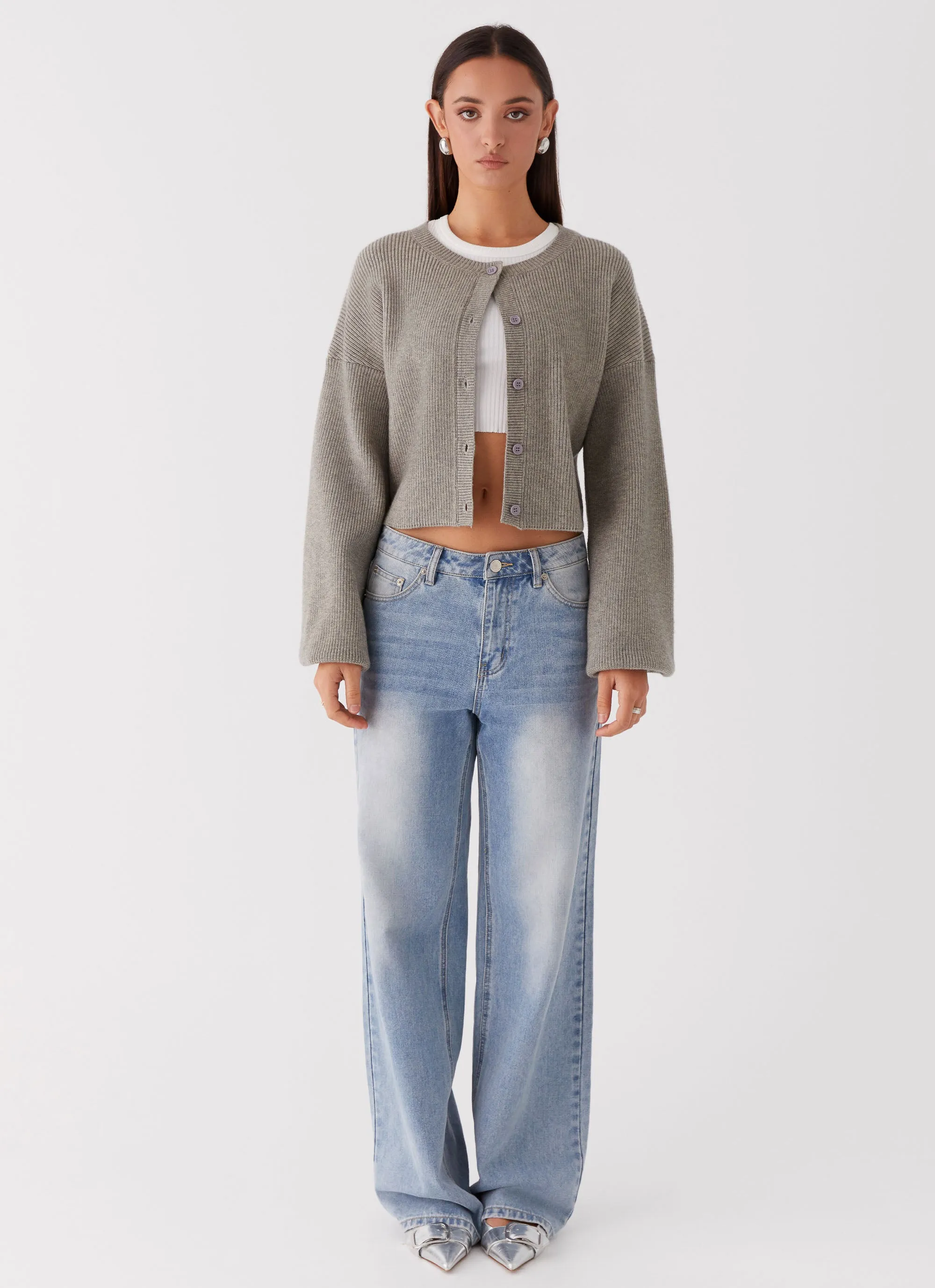 Clean Silhouette Clean Jacket Detail Daphne Knit Cardigan - Light Grey