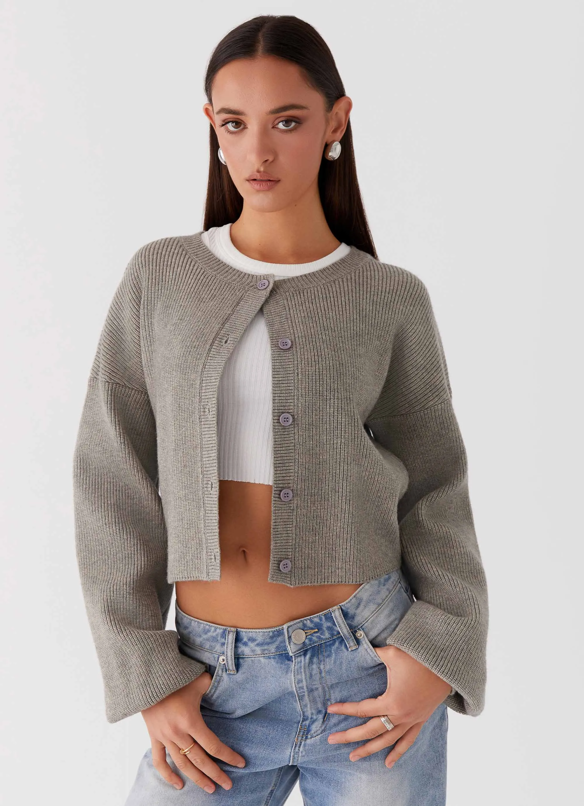 Compact Packability Daphne Knit Cardigan - Light Grey