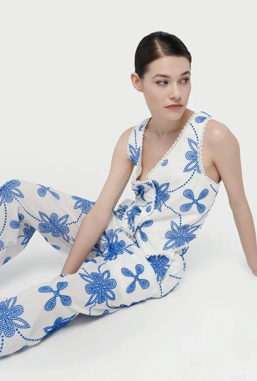 DAPHNE PANTS WHITE/BLUE Water Repellent Coating