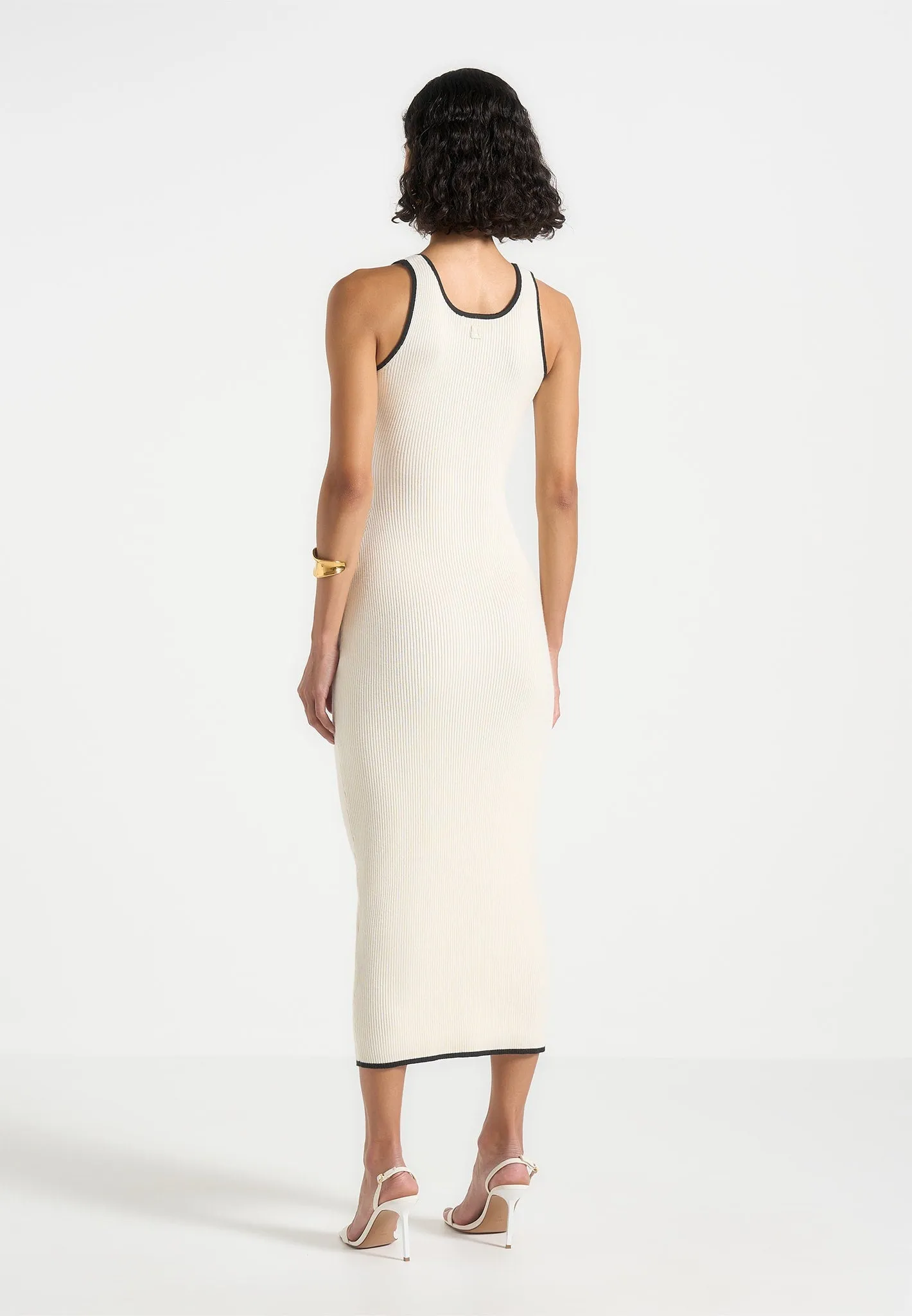 Flattering Cut Daphne - Rib Knit Contrast Midaxi Dress - Cream/Black