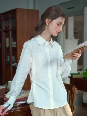 Daphne Simple Lapel Waist Blouse - White FrayResistant Fabric EcoCertified Material