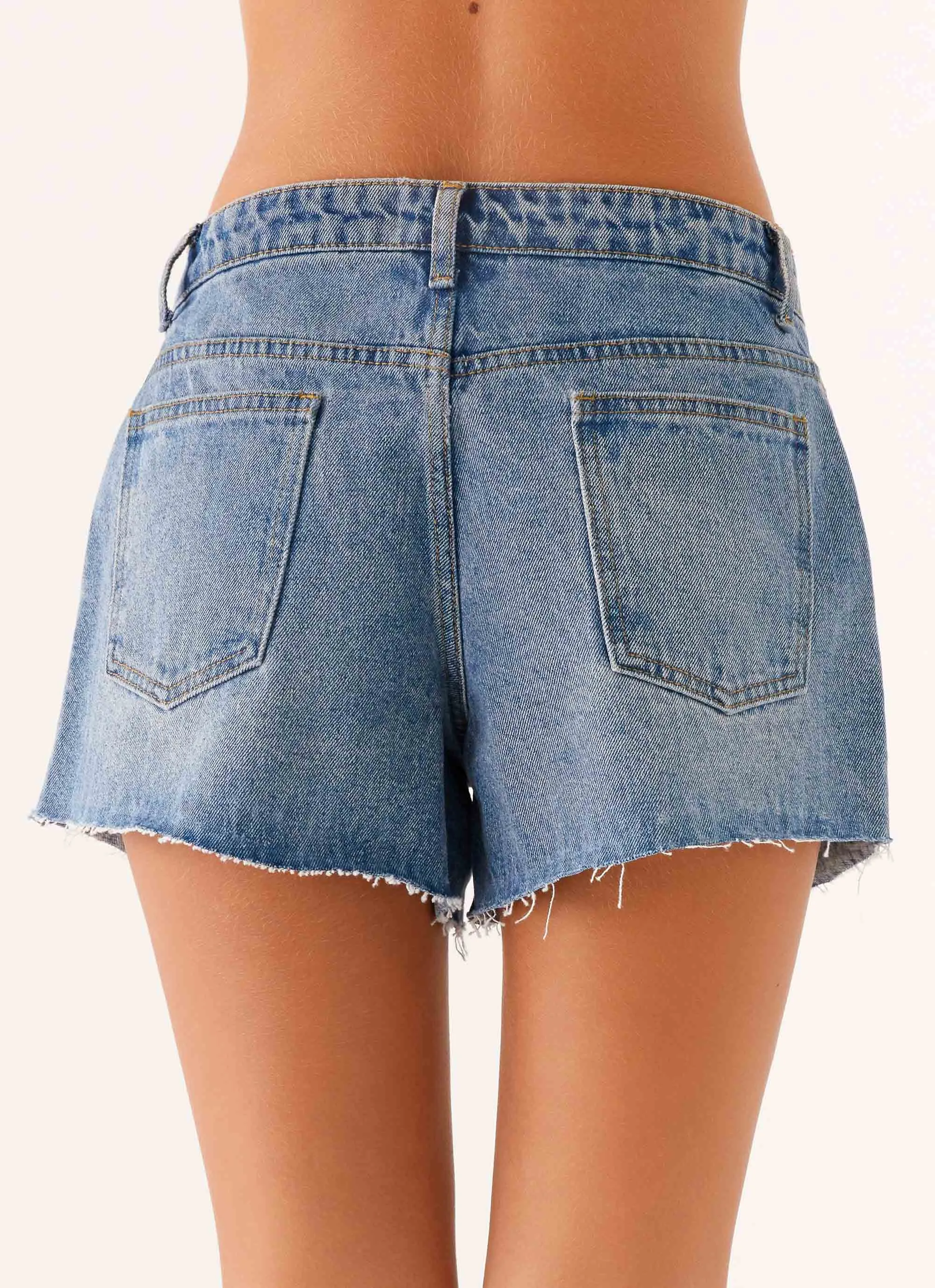 Davie Low Rise Denim Shorts - Blue Convertible Length Stain-Resistant
