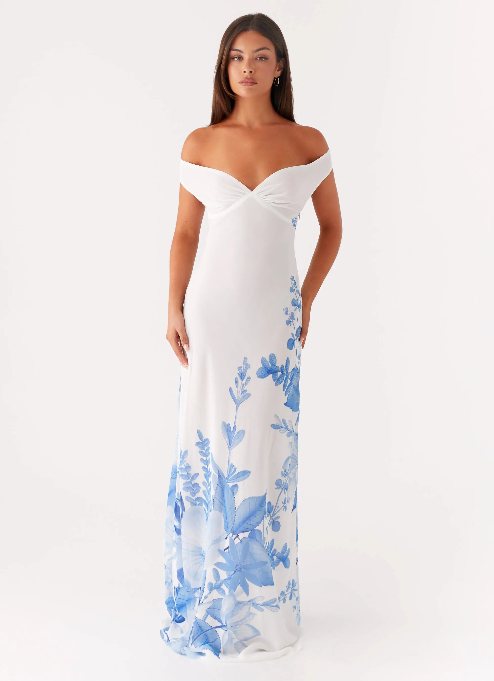 Minimalist Layering Evening Look Krissa Maxi Dress - Blue Floral