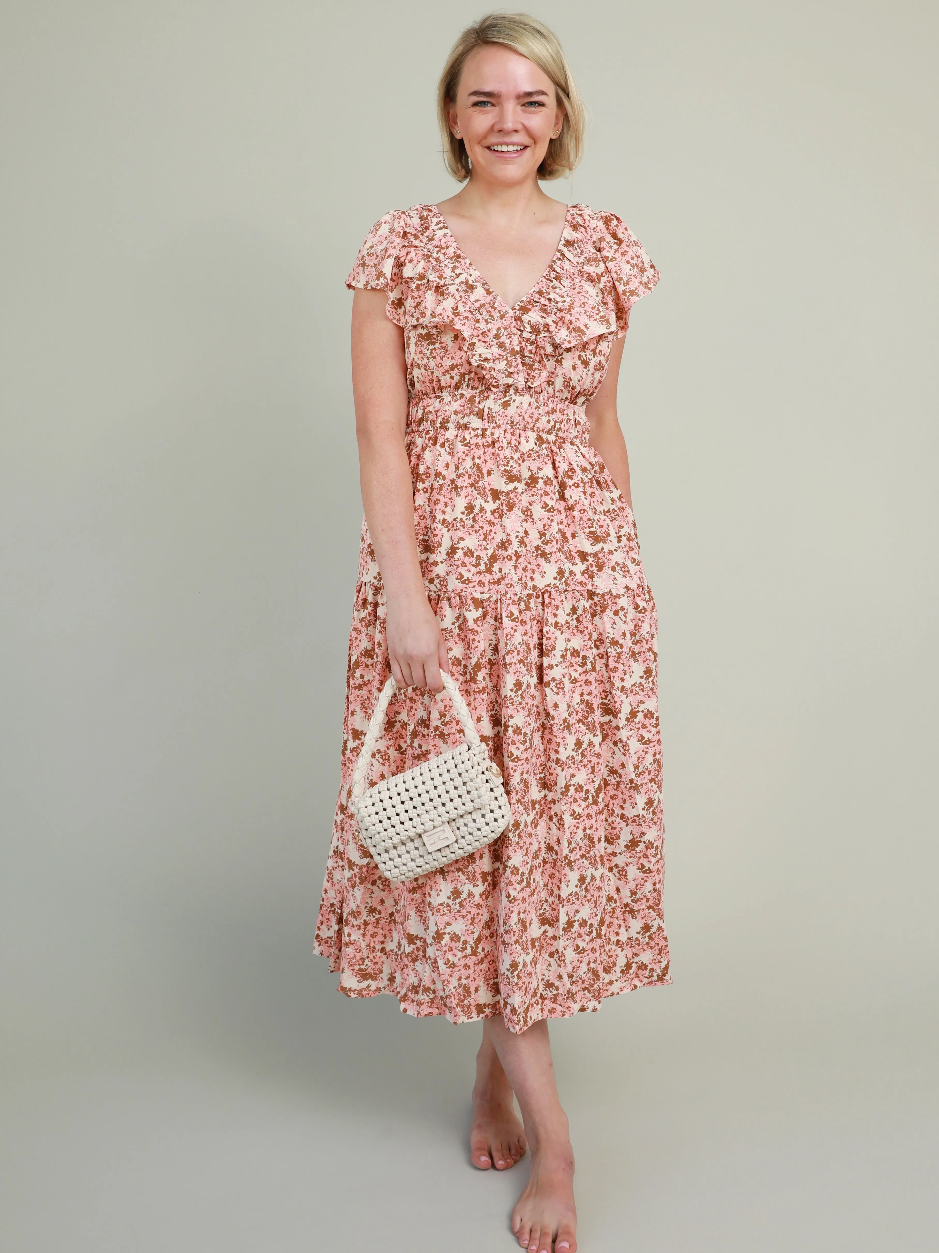 Texture Blend Seasonal Style Watercolor Midi Dress