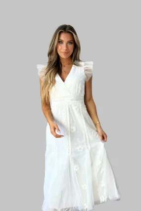 Stirling Floral Embroidered Midi Dress Buckle-Detail