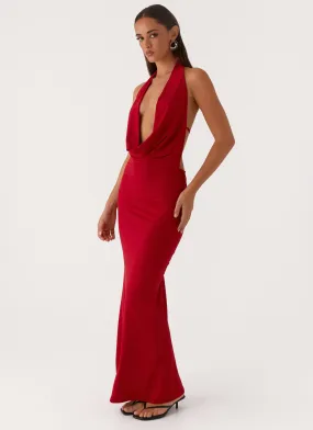 A Line Cut Dedicated Maxi Dress - Red