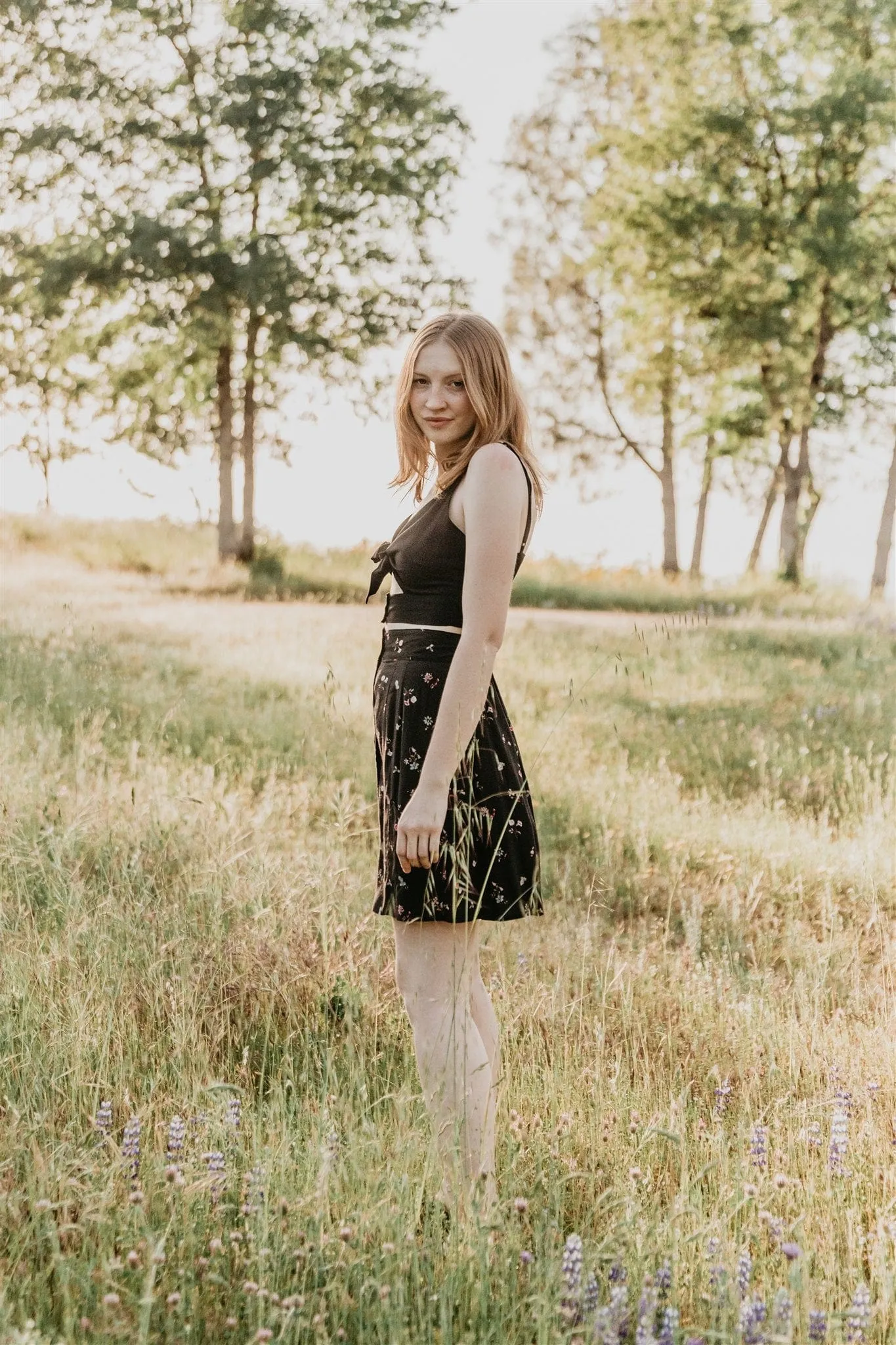 Dee Dee Top in Black Challis Double Layered Fabric Bold Patterns