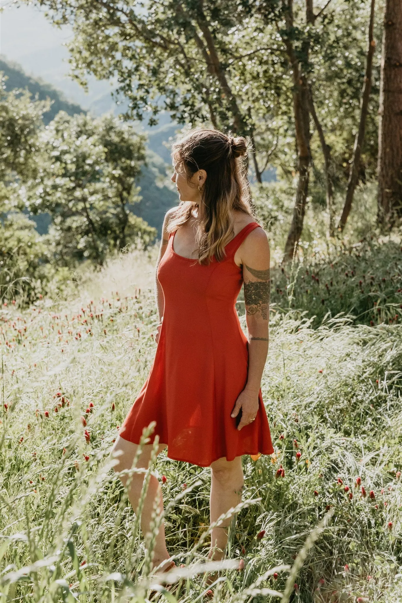 Delana Dress in Coral Challis Breath Ease Chic Layering