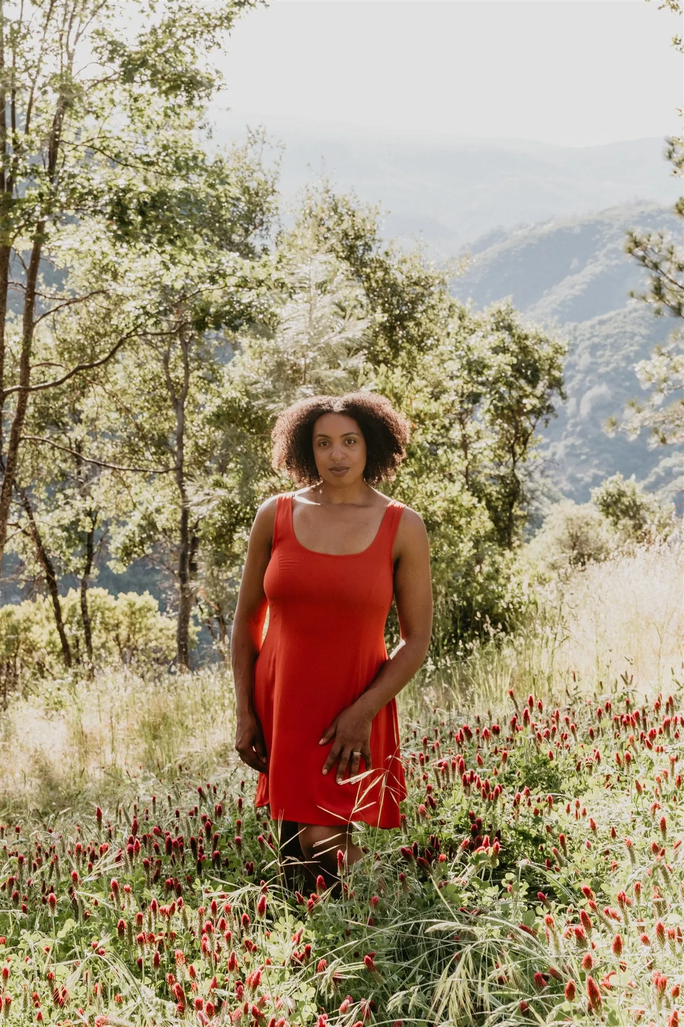 Delana Dress in Coral Challis Fresh Form Clean Aesthetic