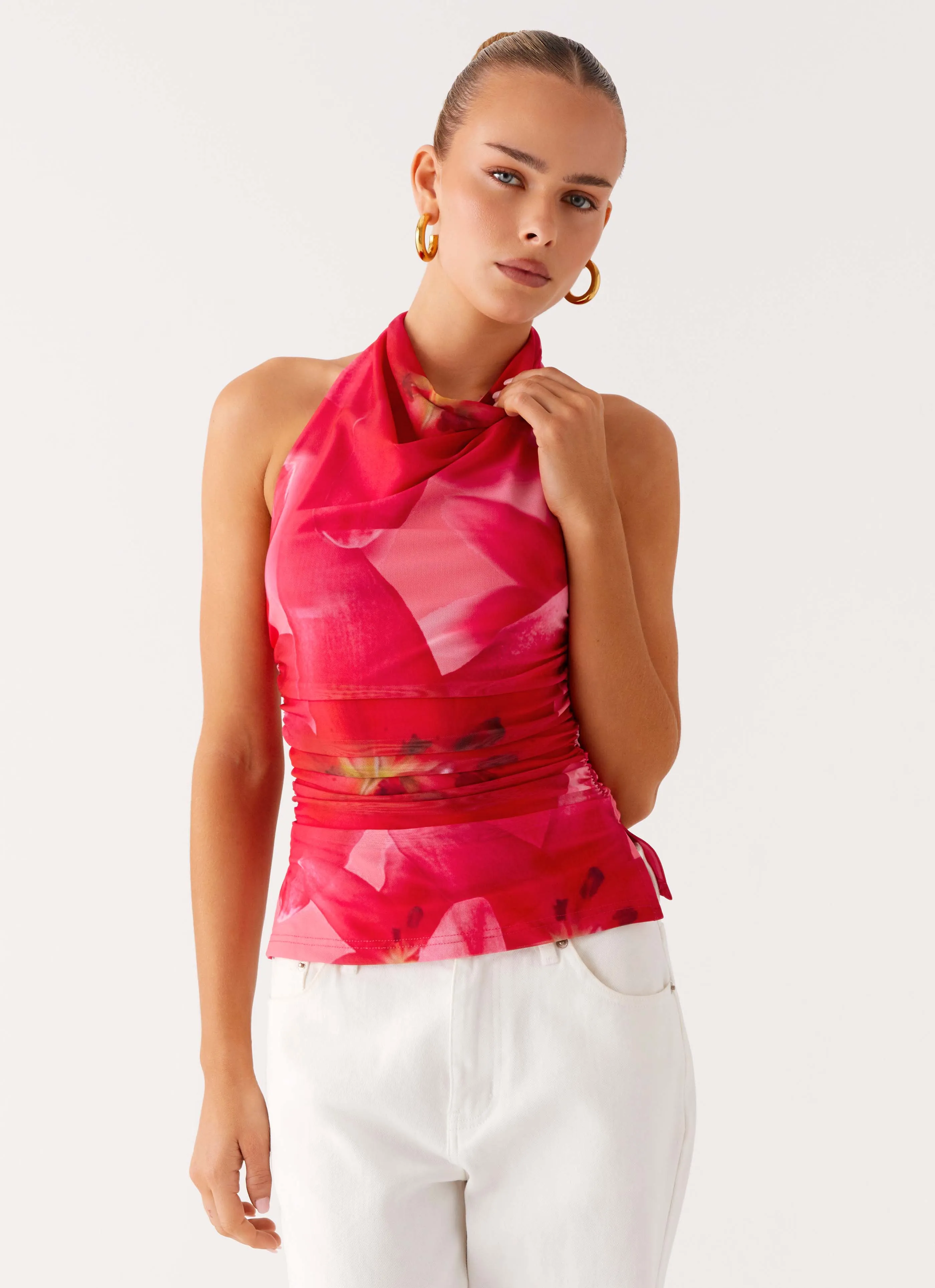 Delany Halter Top - Peach Watermelon Flower Everyday Fashion QuickDrySystem