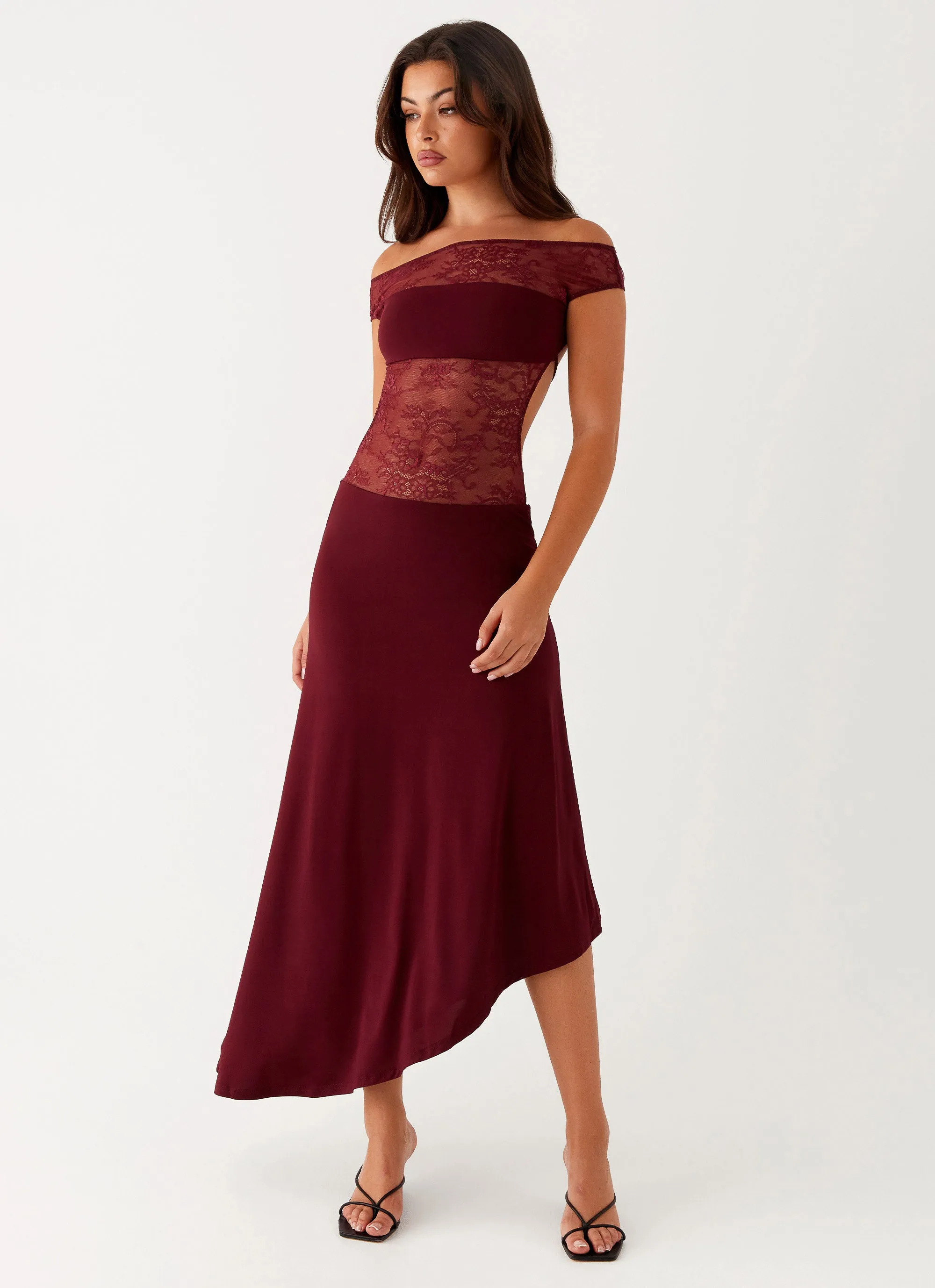 Chic Appeal Music-Concert Francoise Lace Midi Dress - Burgundy