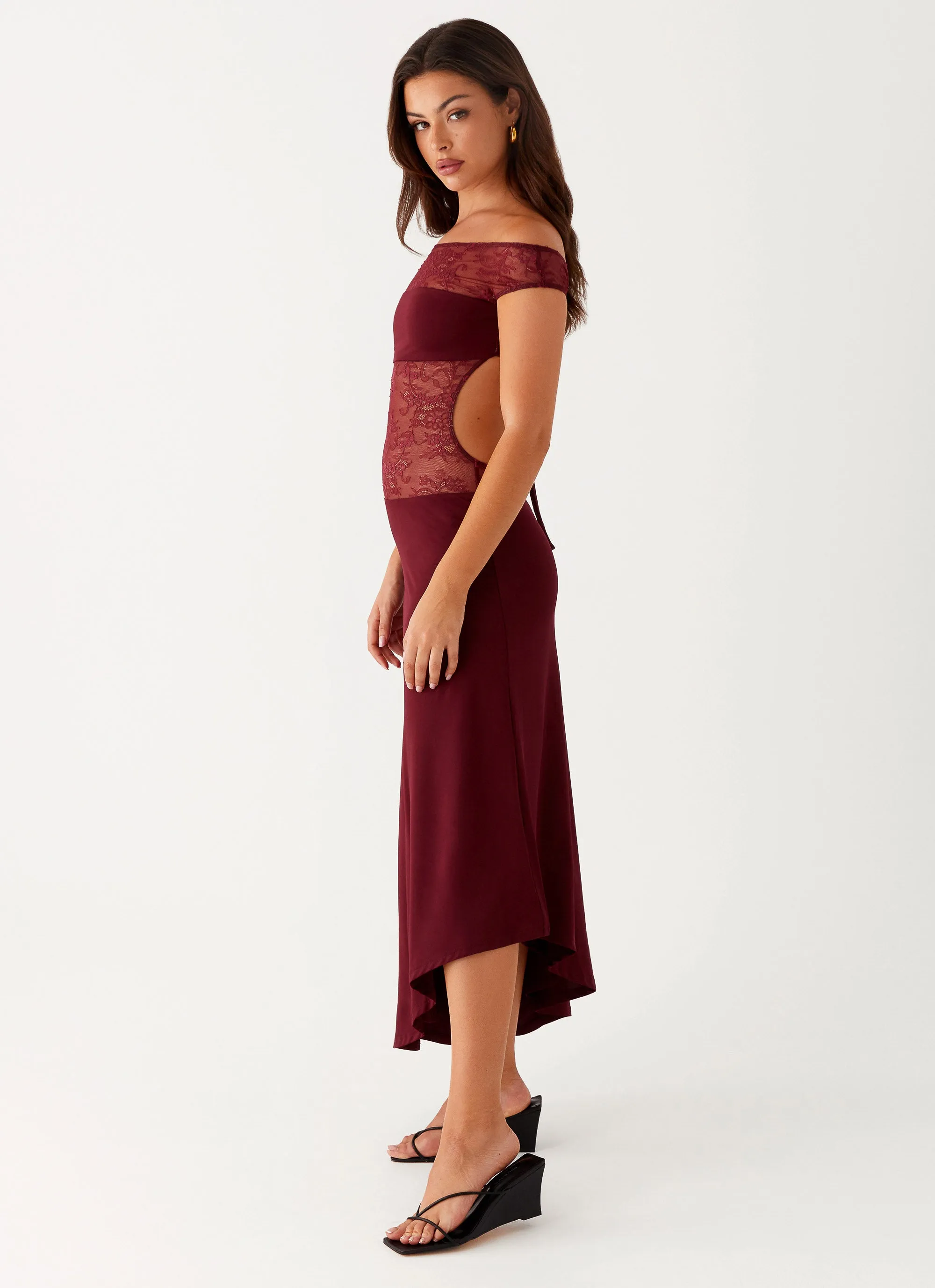 Francoise Lace Midi Dress - Burgundy Stylish Vibe