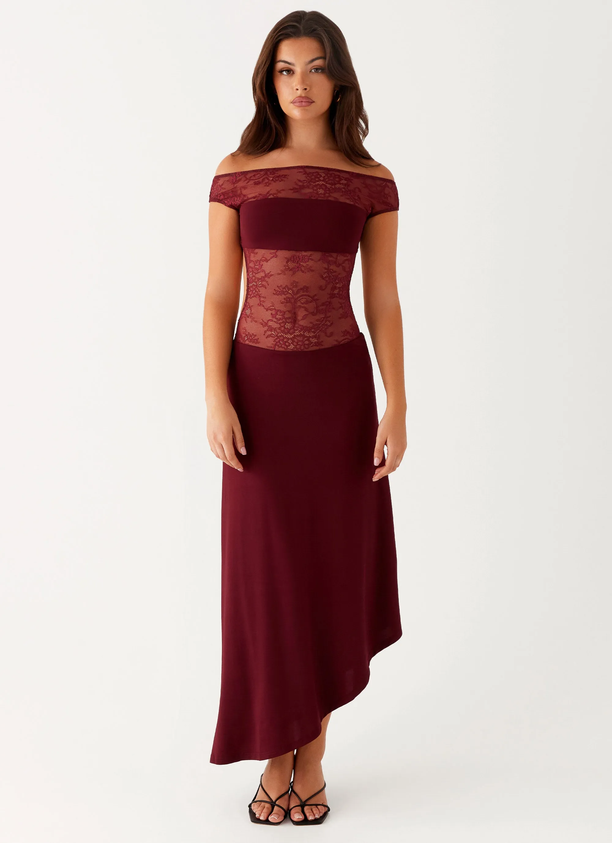 Francoise Lace Midi Dress - Burgundy Chic Layered Wear