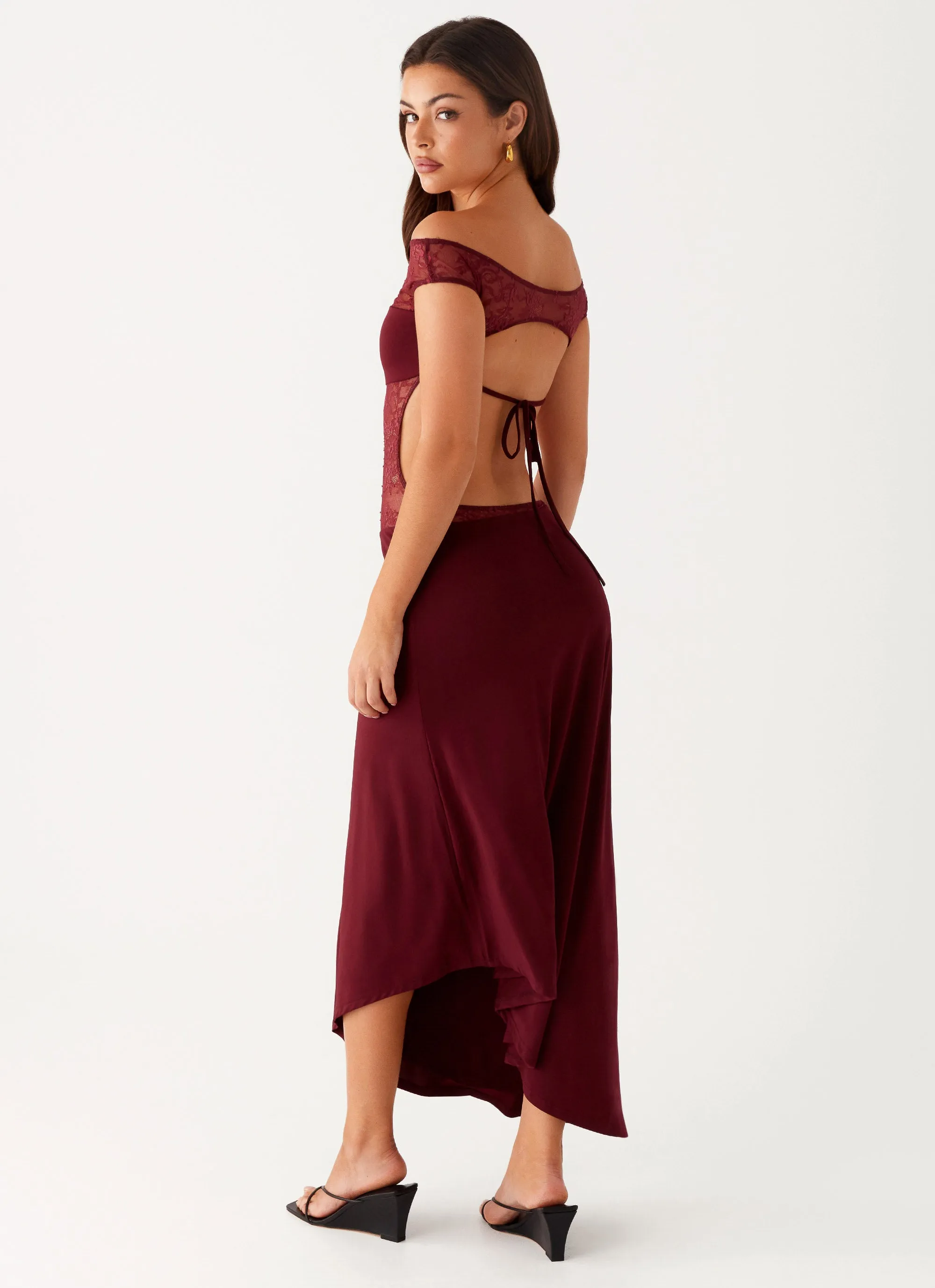 Daily Confidence Coral Soft Francoise Lace Midi Dress - Burgundy