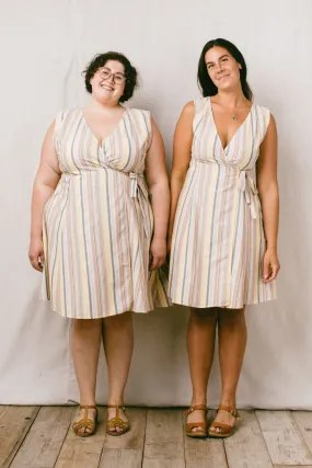 Thea Dress in Linen Stripe Rural Charm