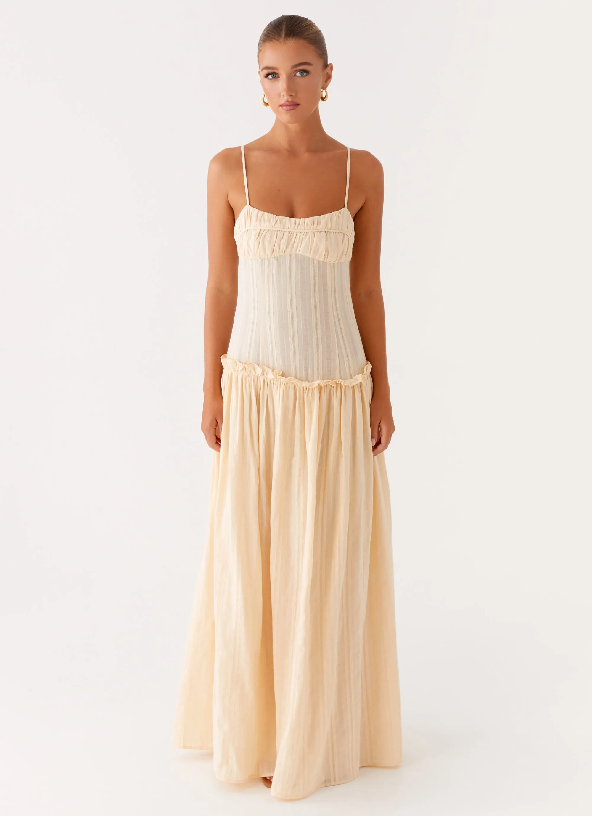Playful-Detail Jacinda Drop Waist Maxi Dress - Cream