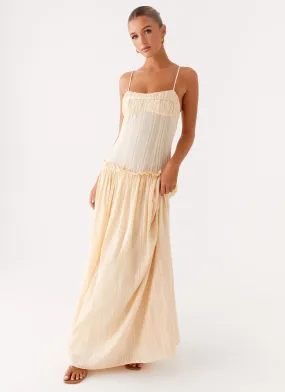 Jacinda Drop Waist Maxi Dress - Cream Calm Fit Zip-Closure