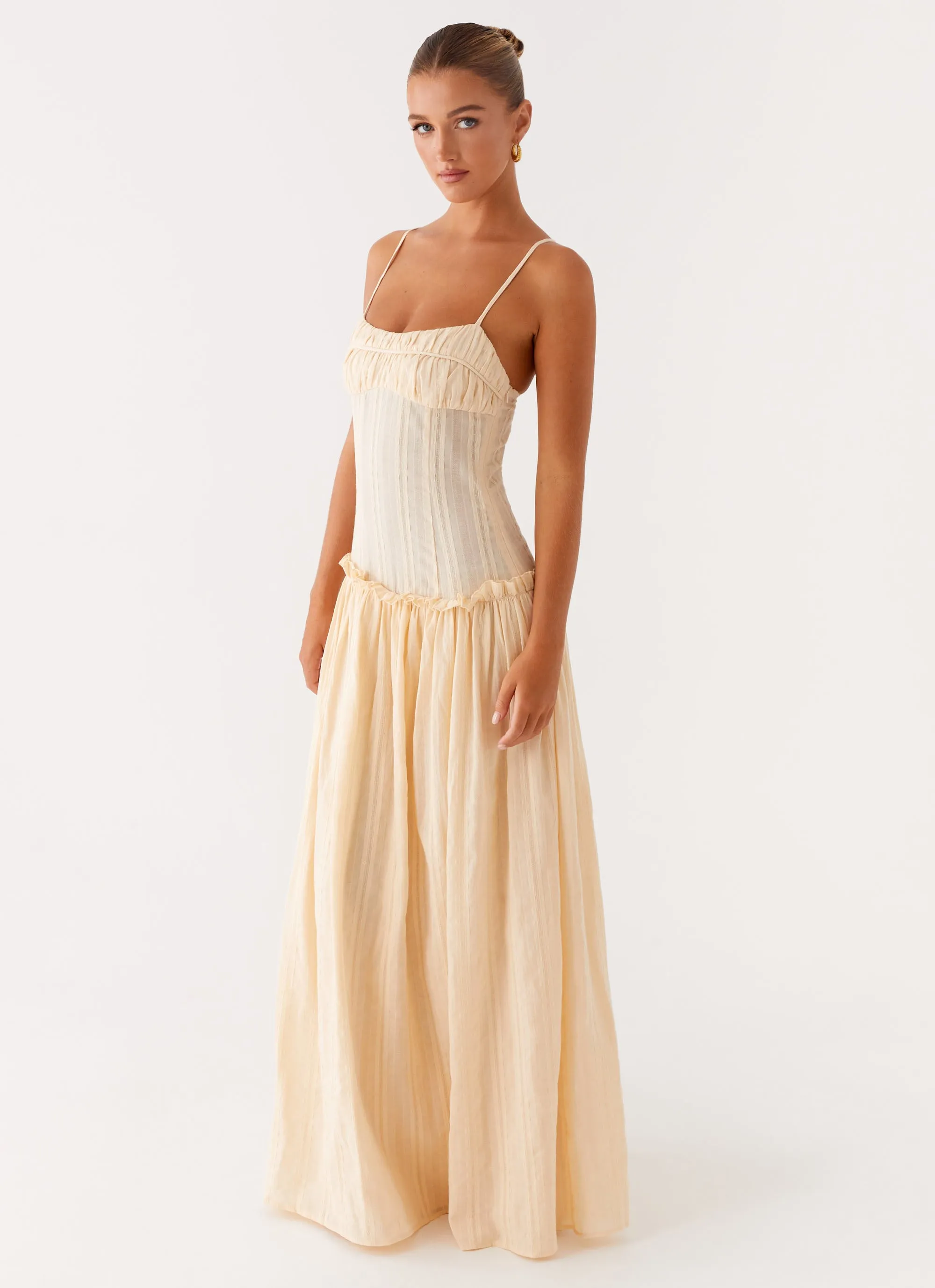 Korean Mood Jacinda Drop Waist Maxi Dress - Cream