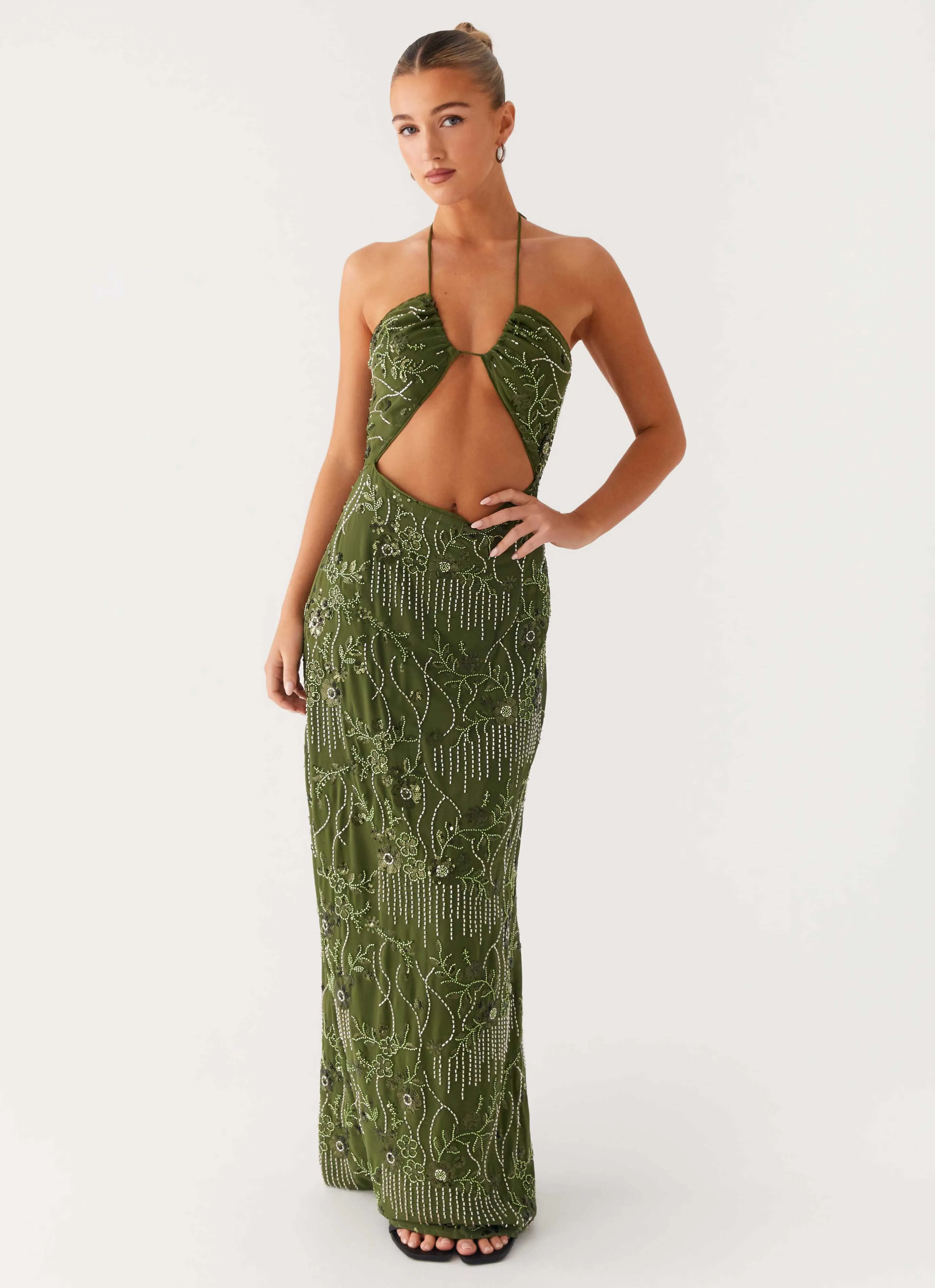 Dress-Up Style Family Vibe Phoenicia Beaded Maxi Dress - Khaki